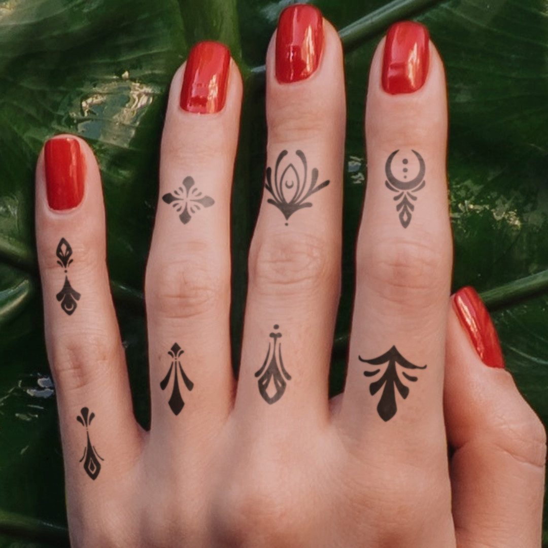 Inkster Schmuck-Tattoo Dunkle kleine Ornamente Finger Tattoos, wasserfestes temporäres Tattoo, 2 Wochen Halt