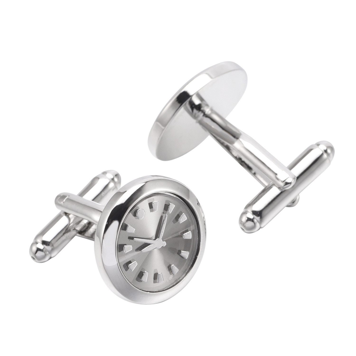 KARMA Manschettenknöpfe Set Uhr Herren Edelstahl Silber rund elegant Business (1-Paar, Hochzeit Hemd Accessoire klassisch modern), 2er Set Manschettenknöpfe