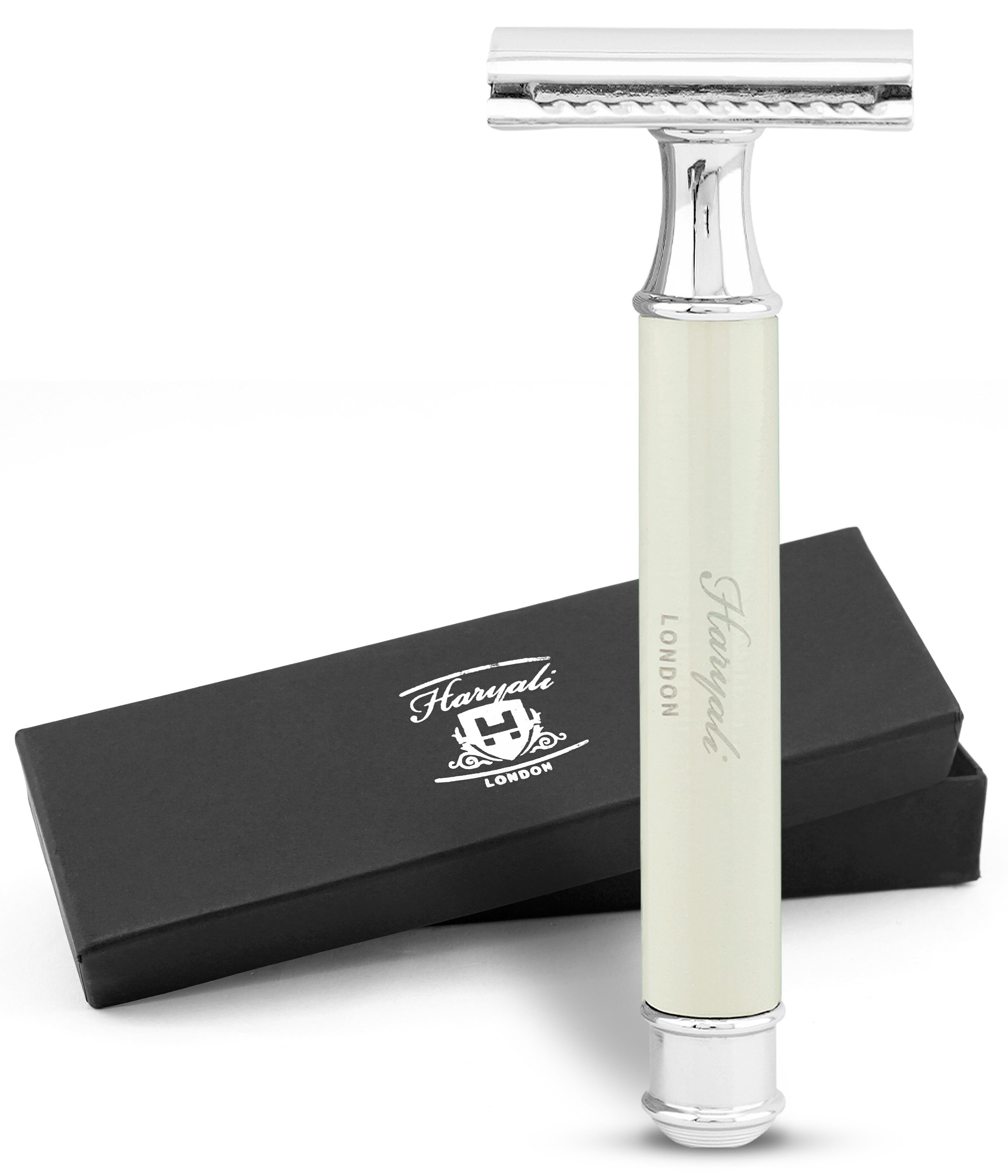 Haryali London Бритвы Zweischneidiger Rasierhobel für Damen und Herren, glatter Metallgriff, Packung, Rutschfester Бритвы aus hochwertigem Messing Silber, Abwaschbarer, rutschfester glänzender Harzgriff, bestes Бритвыlebnis