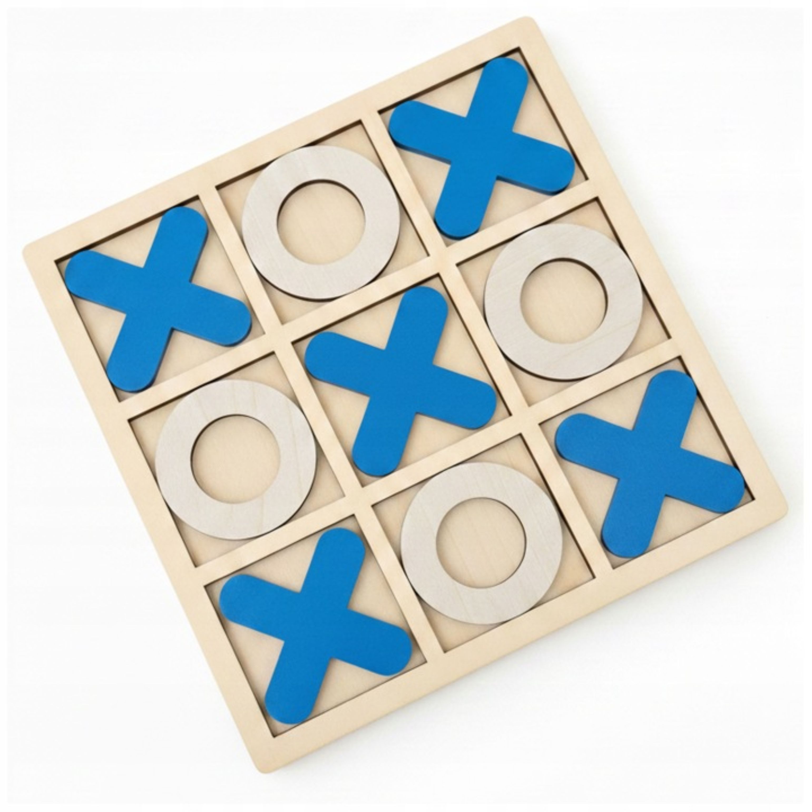 Festivalartikel Kreativset Holz Tic Tac Toe Spiel Kinder Lernspiel Reisespiel Blau Weiß, (1-tlg)