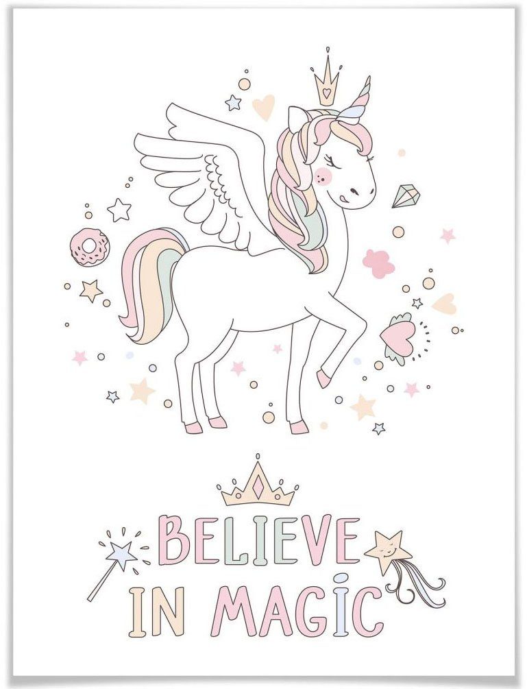 Lieferung am nächsten Tag Wall-Art Poster Kinder Poster, Bild, Wandposter Magie Wandbild, St), Einhorn Prinzessin, Kvilis (1