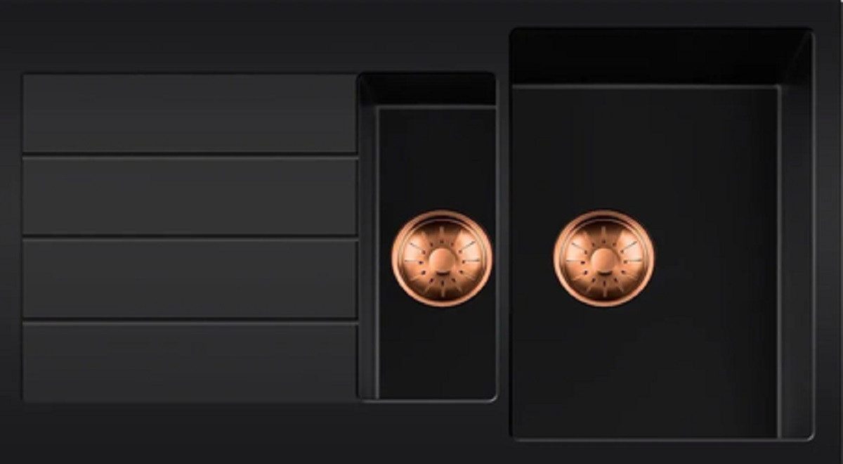 togo Küchenspüle 1534BQ44DB-T-Copper, rechteckig, 96/50 cm, Schwarze Quarz Spüle