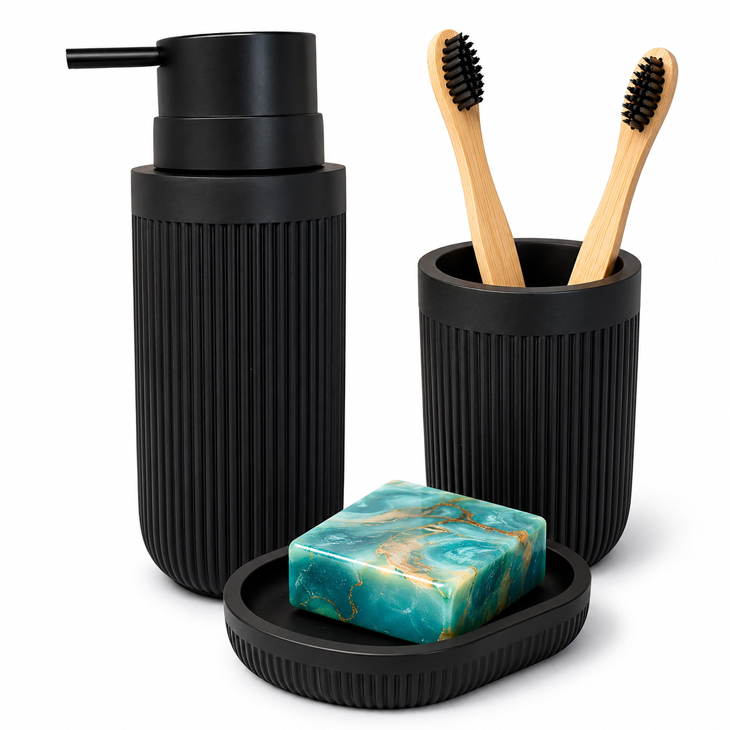 relaxdays Badaccessoire-Set Bad Accessoires 3-teilig, schwarz