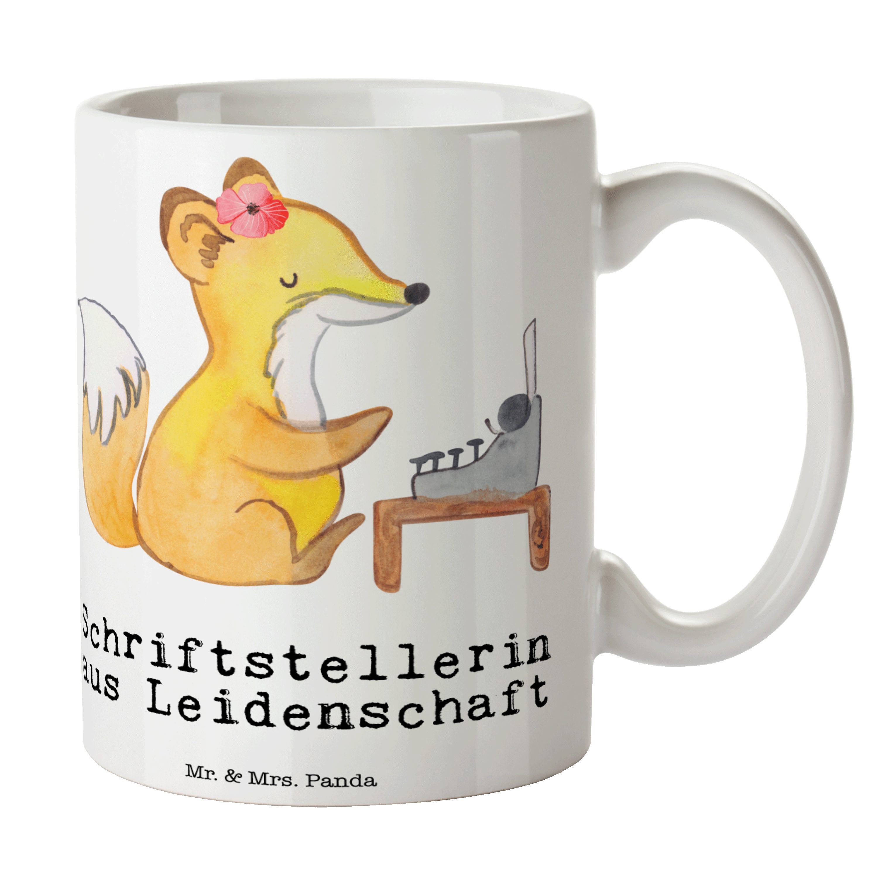 Mr. & Mrs. Panda Tasse Schriftstellerin aus Leidenschaft - Weiß - Geschenk, Jubiläum, Teetas, Keramik