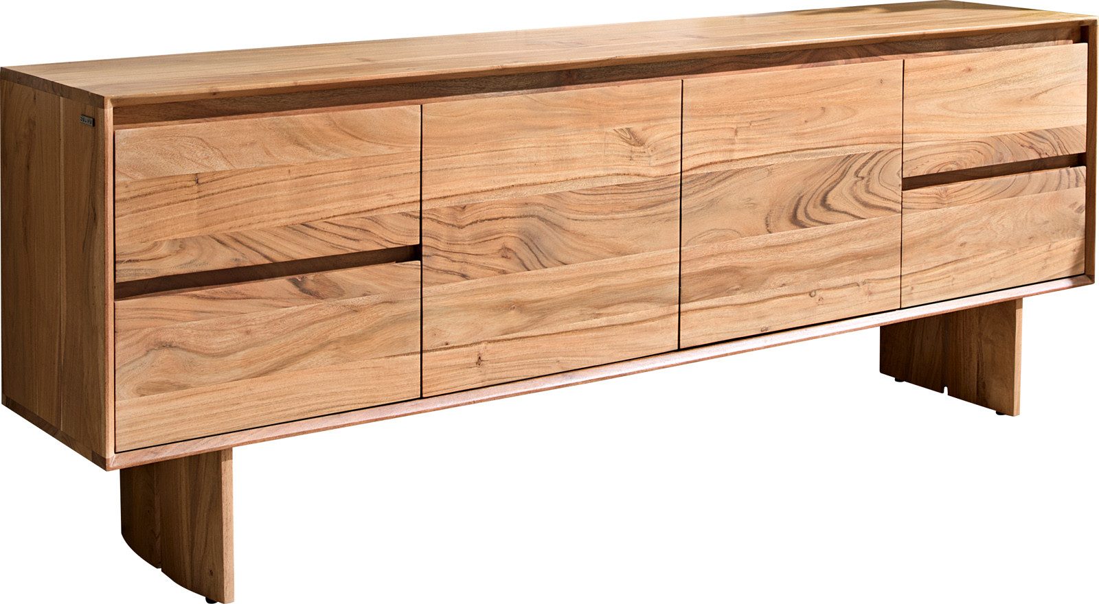 DELIFE Lowboard Elandor, Akazie Natur 175 cm 2 Türen 4 Schubladen Holzfuß Lowboard