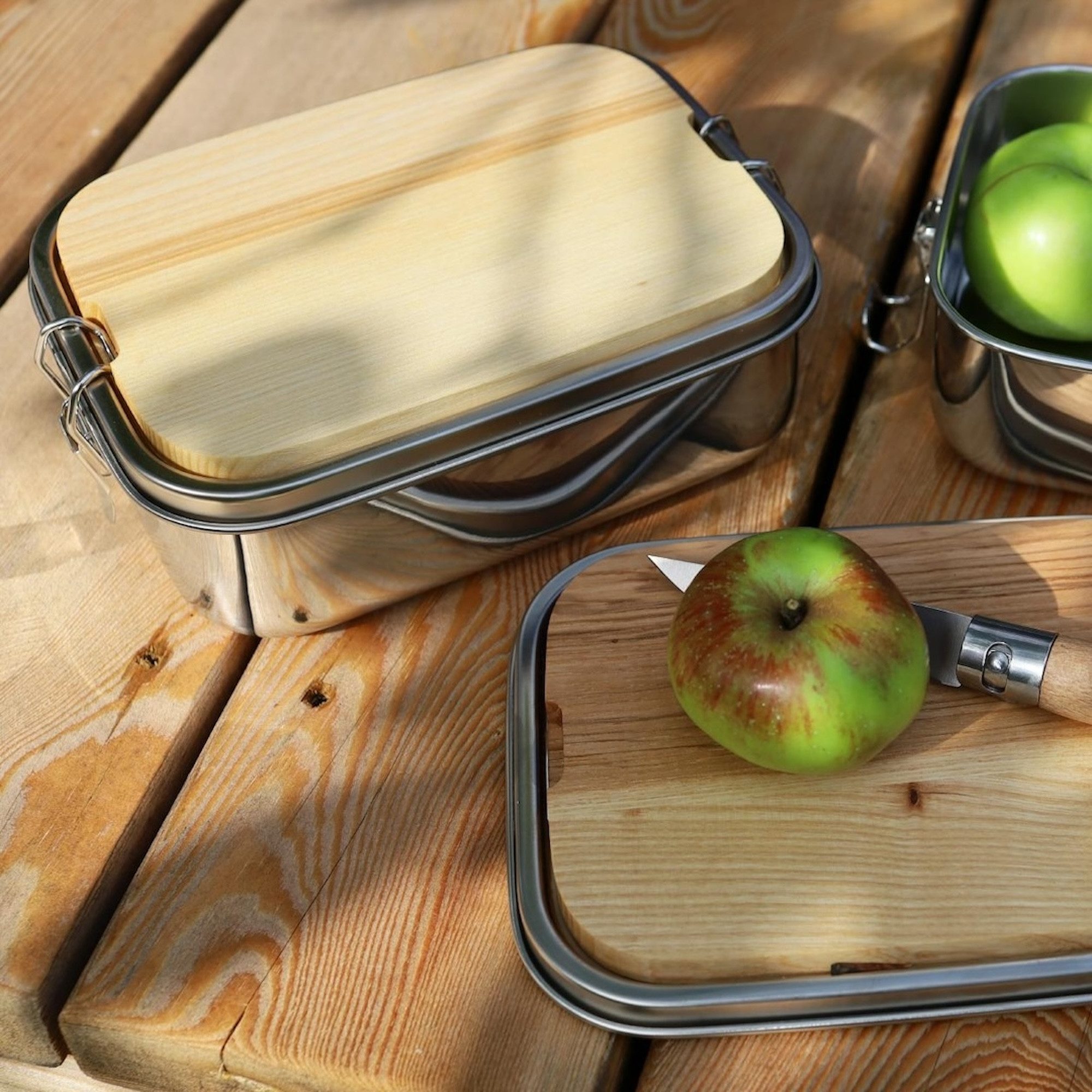 herbeschick. Lunchbox Lunchbox aus Edelstahl mit Holzbrettchen, Wasserdichte Brotdose mit Gummidichtung