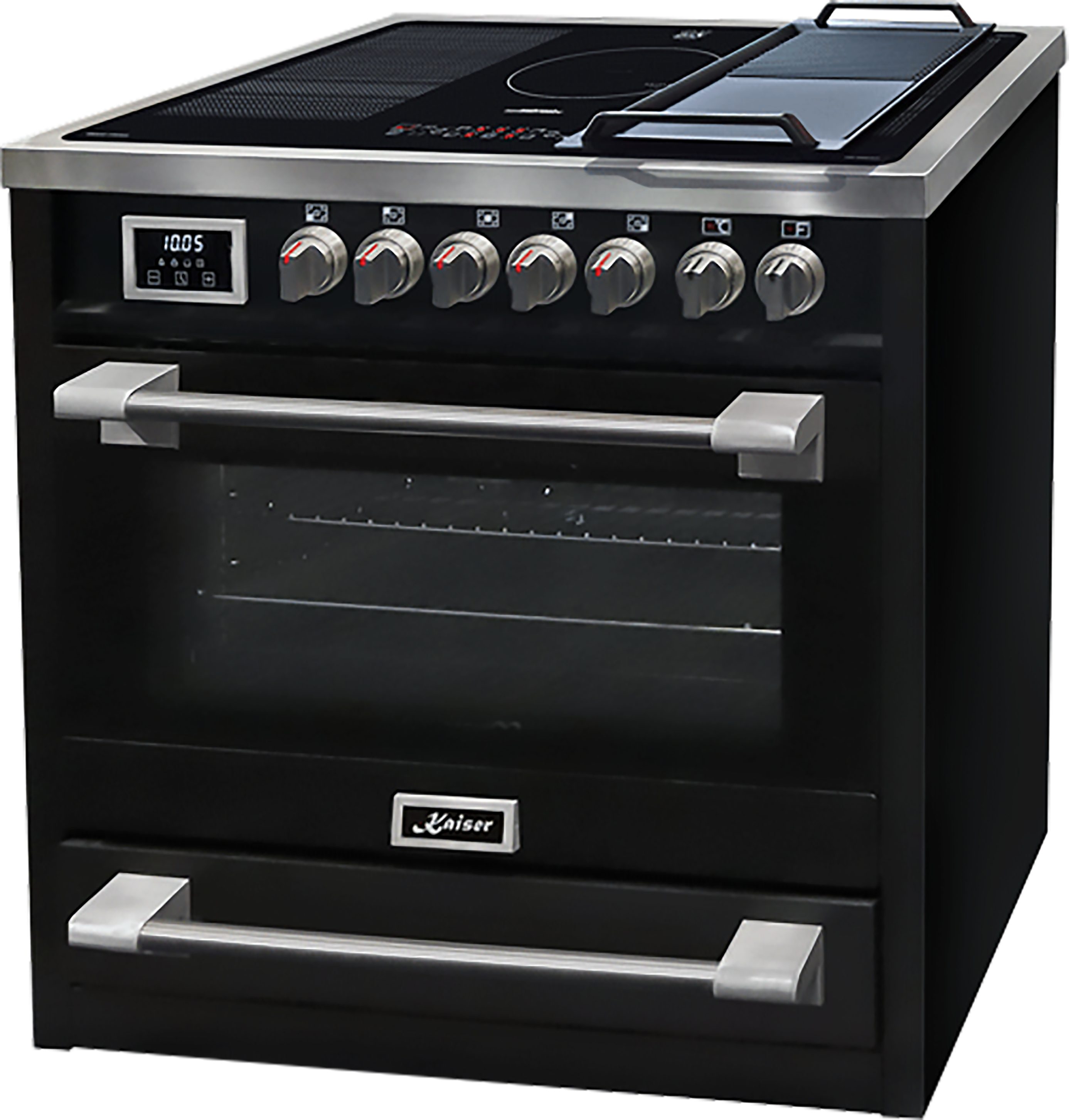 Kaiser Küchengeräte Induktions-Standherd 90 cm, Schwarz,115L, Range Coocker mit Induktionskochfeld HC 93691 IS+Grillplatte , mit 1-fach-Teleskopauszug, Elektro Standherd 90 cm /5 Kochzonen/115 L