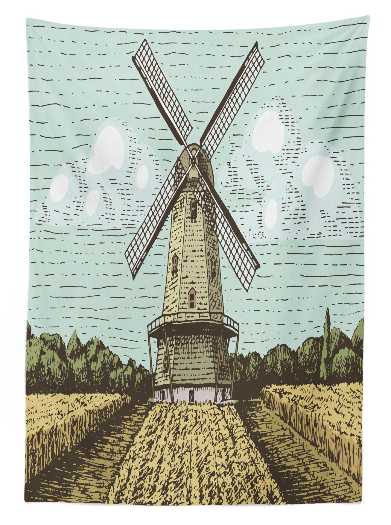 Abakuhaus Tischdecke Farbfest Waschbar Für geeignet Ackerland Außen Niederländisch Windmühle Farben, und Bereich Klare den