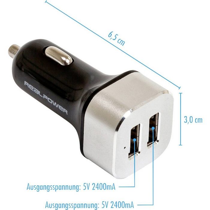 Realpower 2-Port USB car charger KFZ-Ladestation für den USB-Ladegerät GU9698
