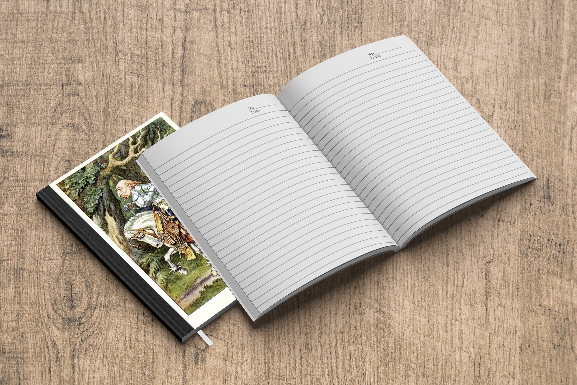 MuchoWow Notizbuch Vintage-Illustration Alice und Haushaltsbuch Notizheft, 98 Ritter, weiße der A5, Merkzettel, Journal, Tagebuch, Seiten