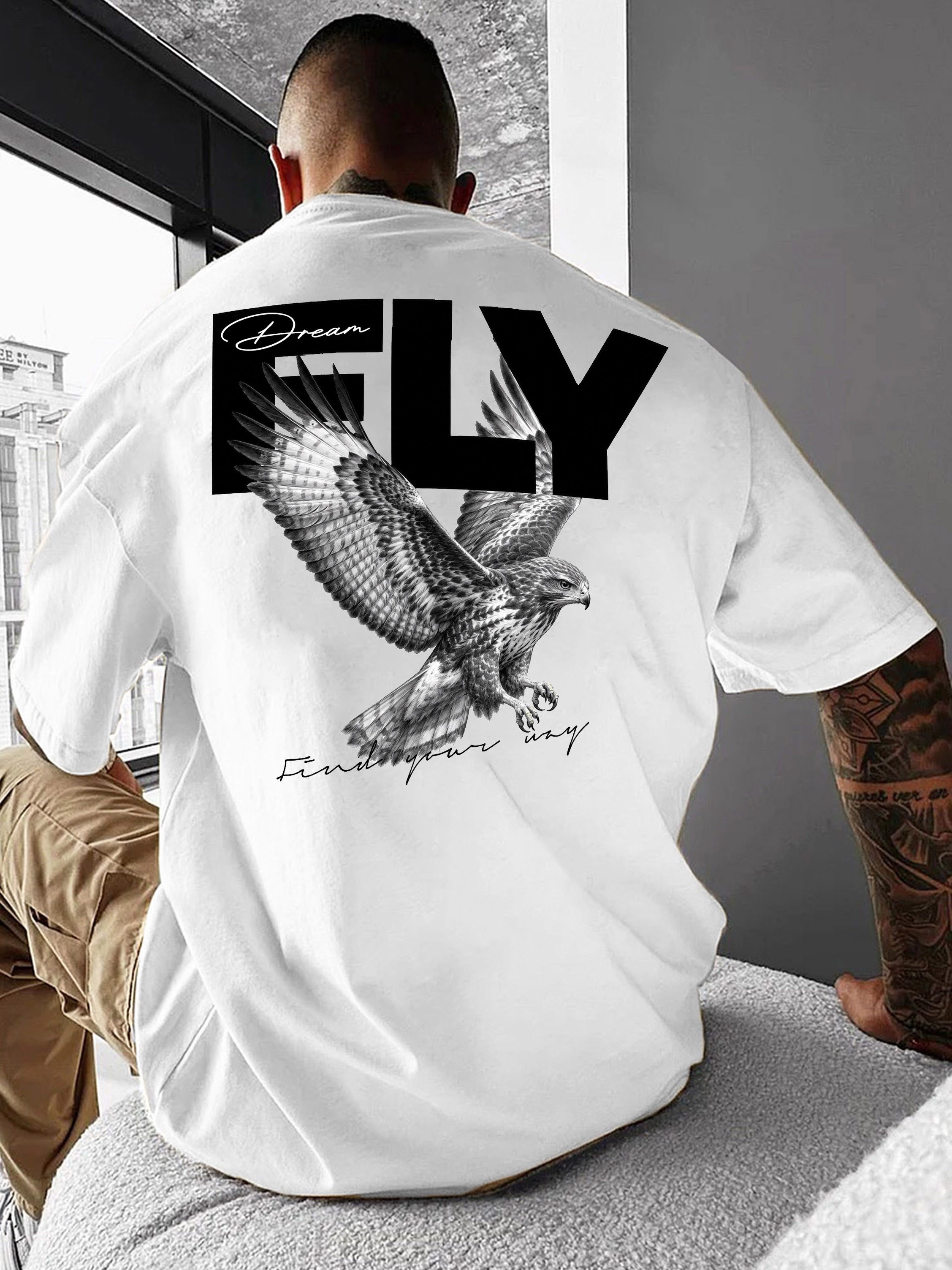 RMK T-Shirt Herren Shirt Basic Rundhals Adler Fly aus 100% Baumwolle