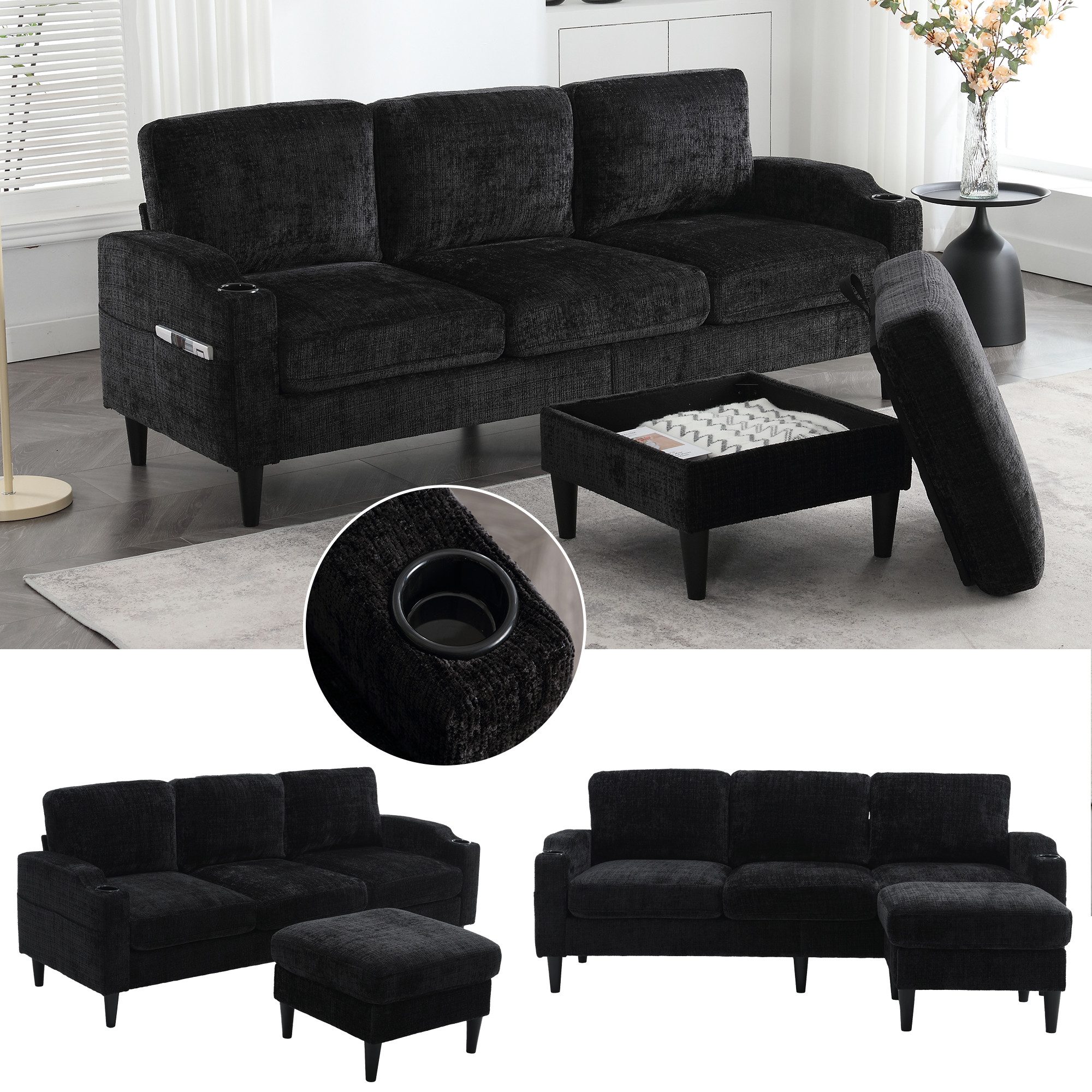 LVHOM Loungesofa mit Hocker & Stauraum, günstig online kaufen