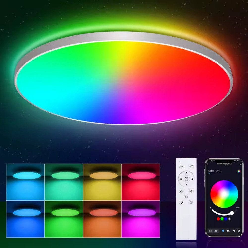 Athlix Deckenleuchte CE1133 Intelligente RGB-LED-Deckenleuchte, LED fest integriert, 16 Millionen RGB-Farben, Musik-Synchronisationsmodus