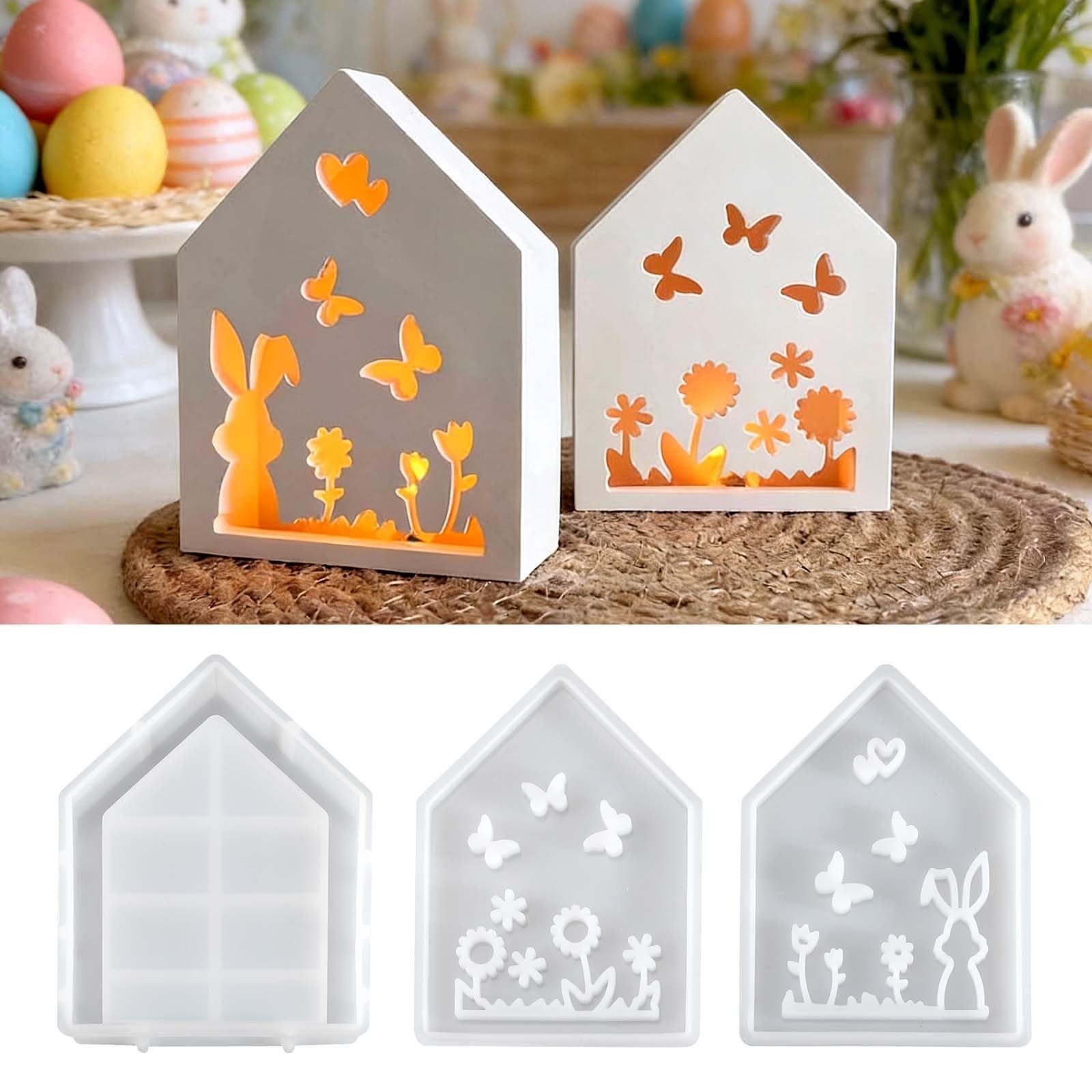 FOUORTUNATE-BEE Silikonform 3 Stück Silikonform Gießformen Ostern, Silikonform Ostern für Frühling, (Gießformen Oster Hase, Gipsformen Zum Gießen Osterhase 3-tlg)