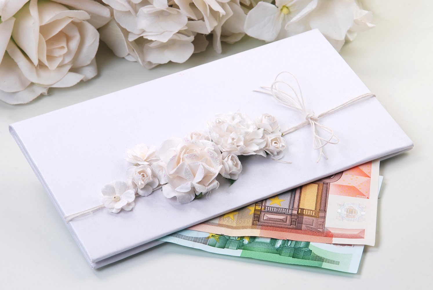 für partydeco Hochzeitskarte Etui Elegantes 19,5x10,5cm Geldgeschenke Grußkarten, perlweiß