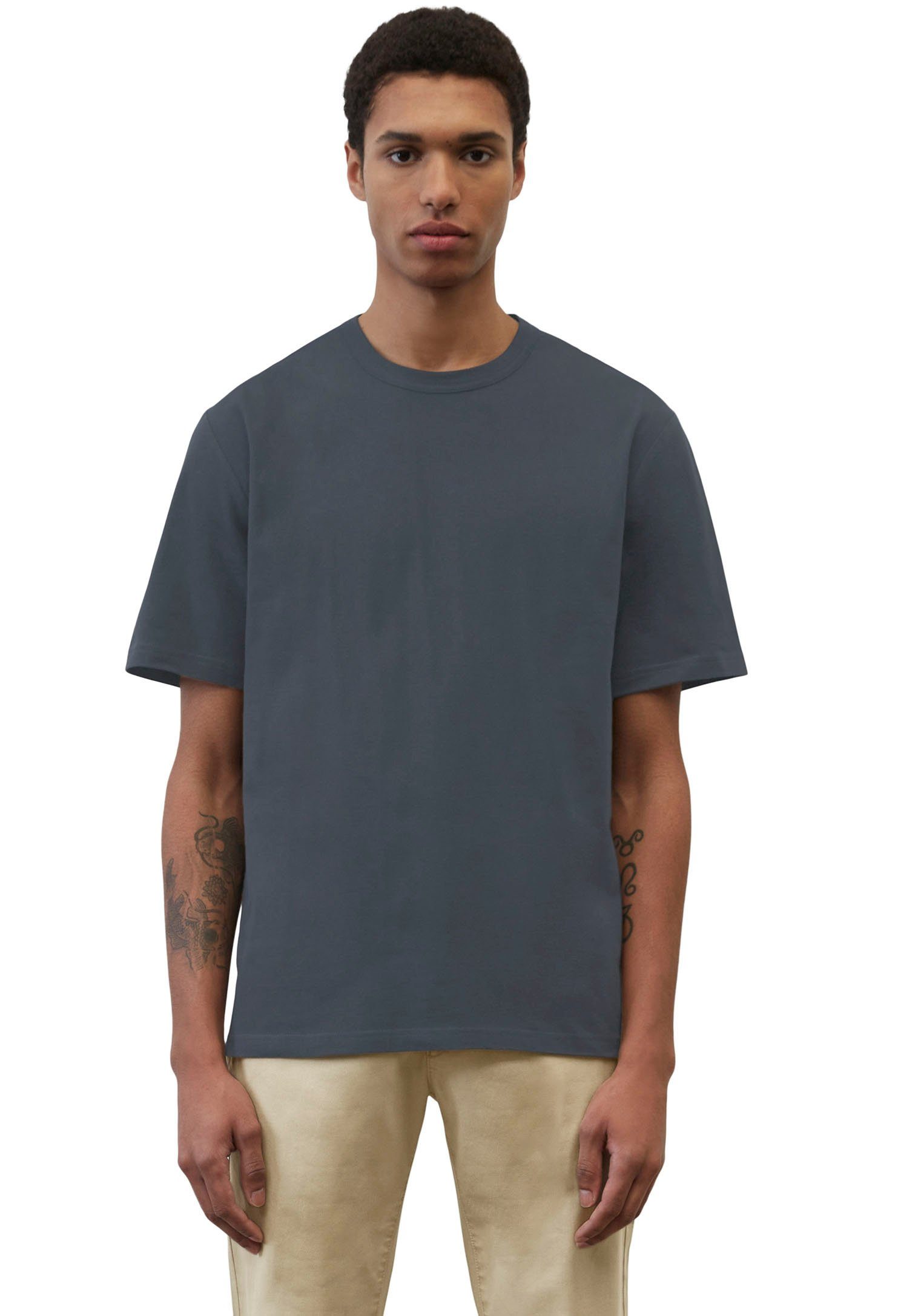 Marc O'Polo T-Shirt Rundhals-T-Shirt Regular aus hochwertiger Baumwolle marine