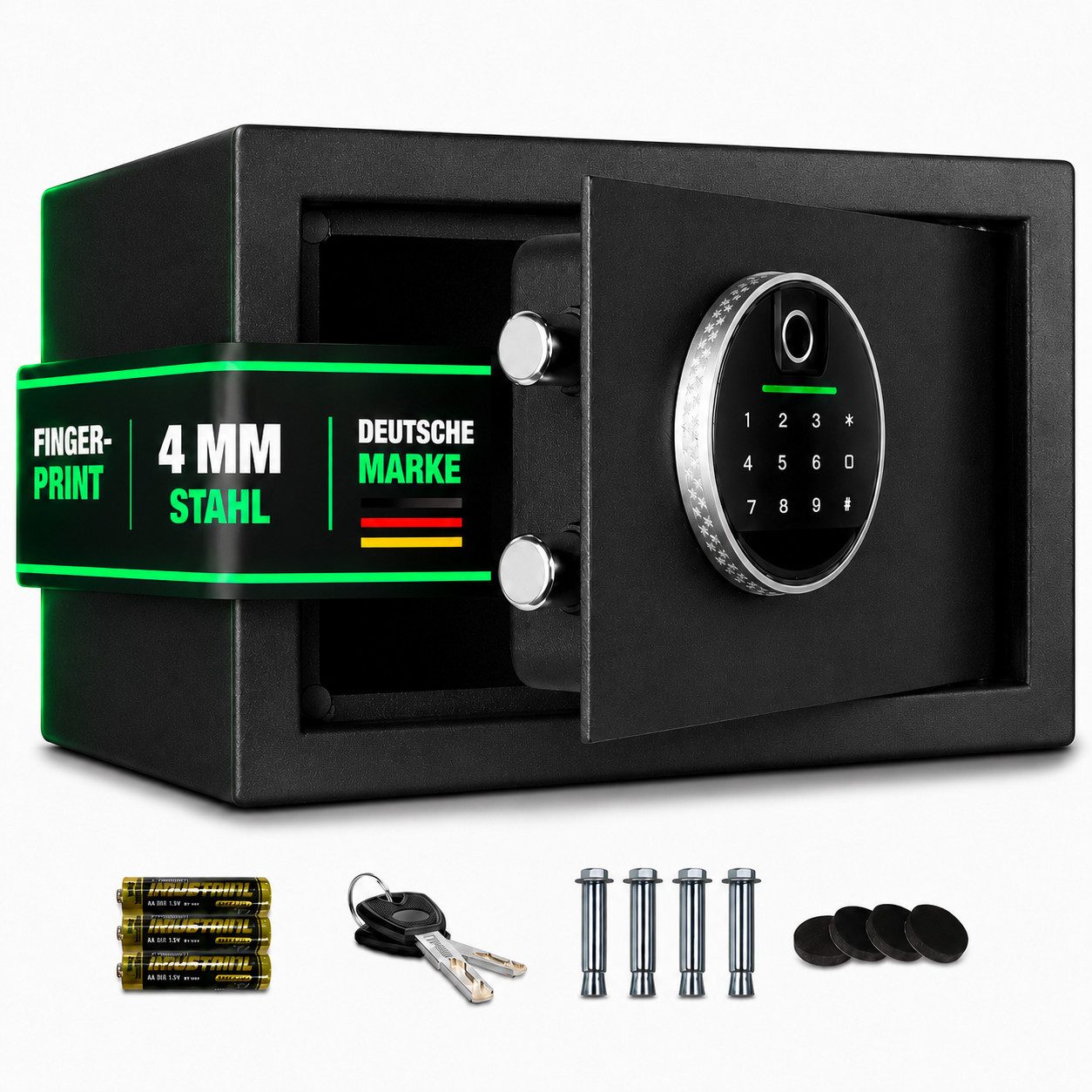 Onbest Möbeltresor Tresor Safe Premium mit Fingerabdruck-Sensor, Wasserfest, mit viel Zubehör, 4mm Stahl