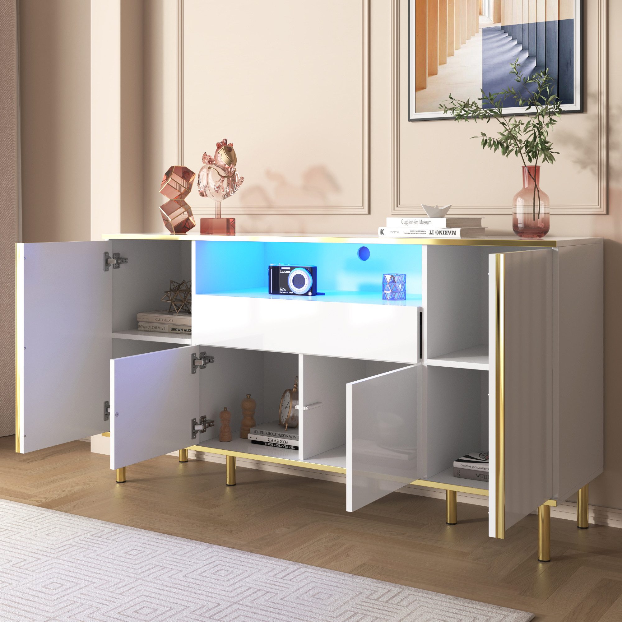 Merax Sideboard in Hochglanz mit LED- günstig online kaufen