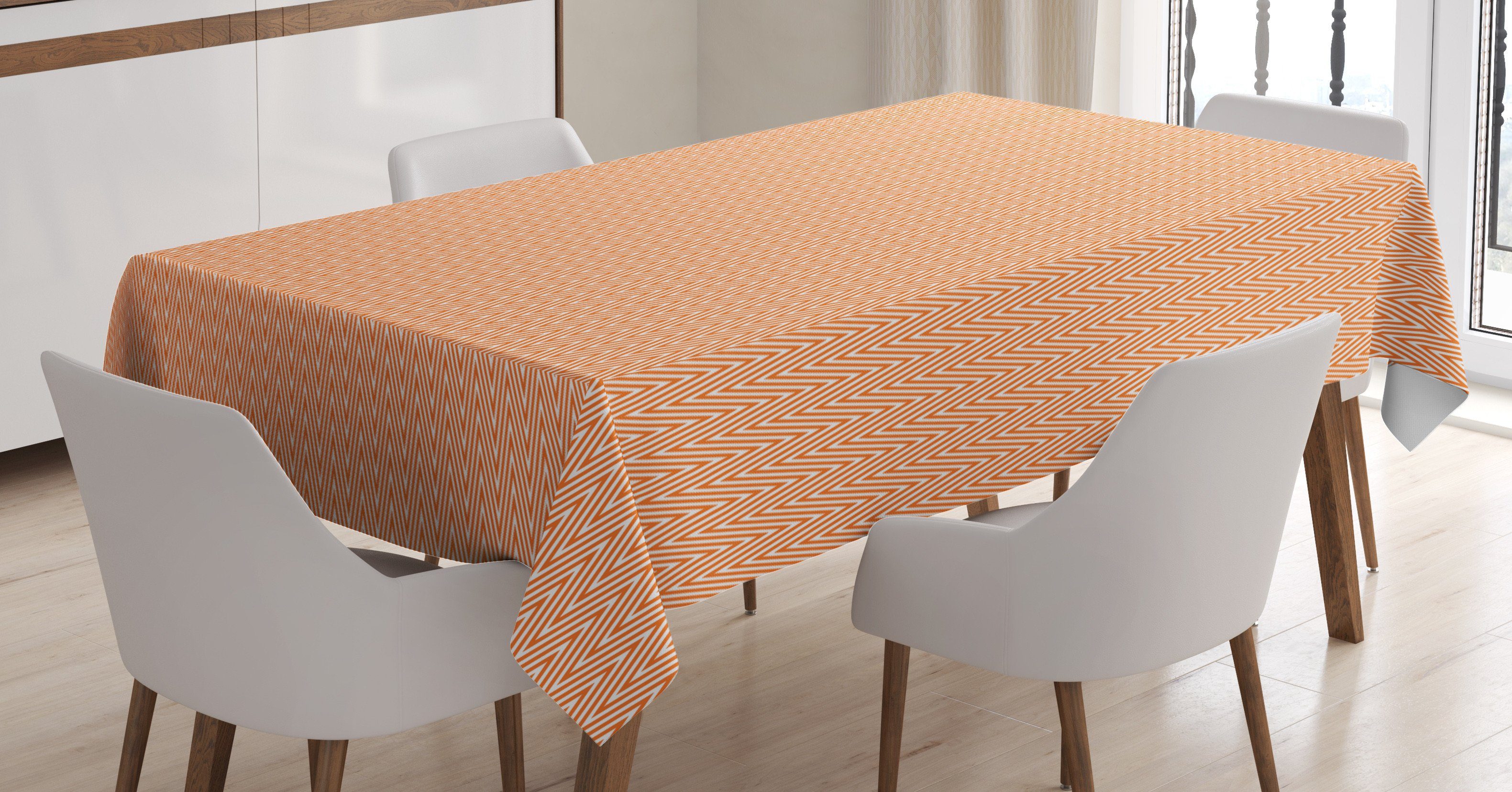 Orange Außen Waschbar Zusammenfassung geeignet Abakuhaus Winkel den Farbfest Tischdecke Wellenförmige Bereich Streifen Für Farben, Klare