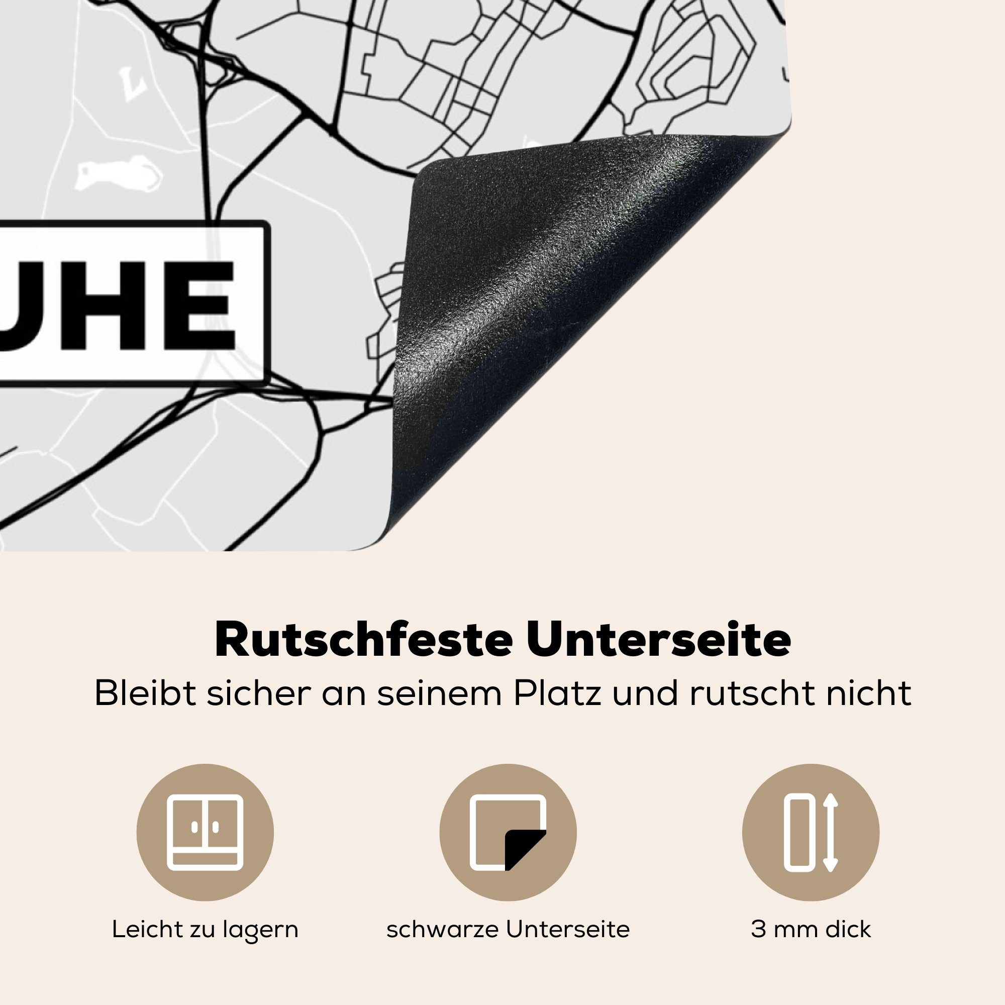 MuchoWow (1 Herdblende-/Abdeckplatte - Stadtplan Karte - Vinyl, für küche Ceranfeldabdeckung, Deutschland, tlg), 78x78 Arbeitsplatte cm, Karlsruhe -