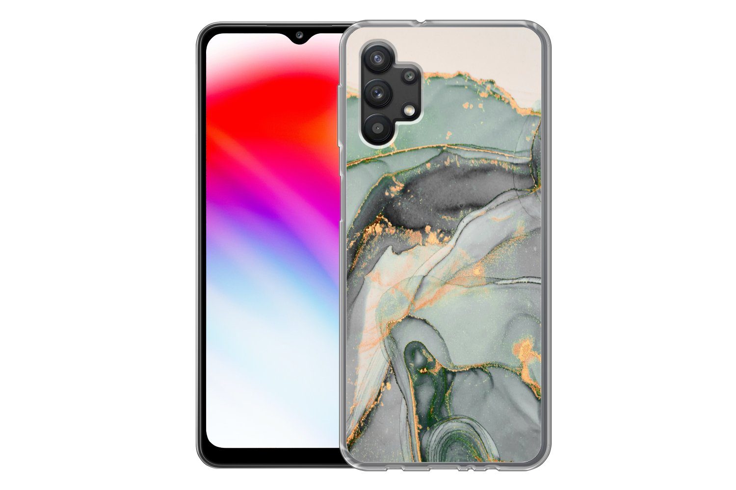MuchoWow Handyhülle für Samsung Galaxy A32 5G Gold - Marmor - Grün - Luxus - Glitzer - Mar, Smartphone-Bumper, Print, Handy Schutzhülle Dünn