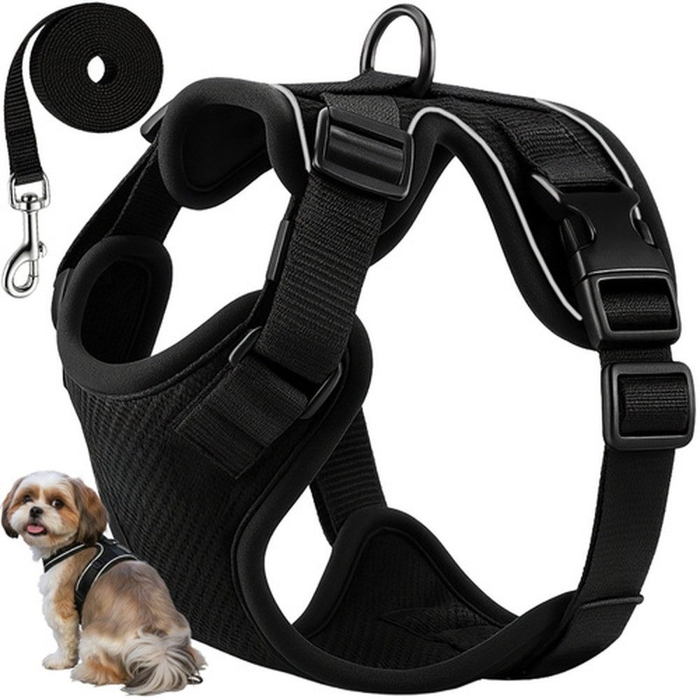 Purlov Hunde-Geschirr Brustgeschirr Führgeschirr, Polyester, druckfrei, verstellbar, reflektierend, inkl. Leine