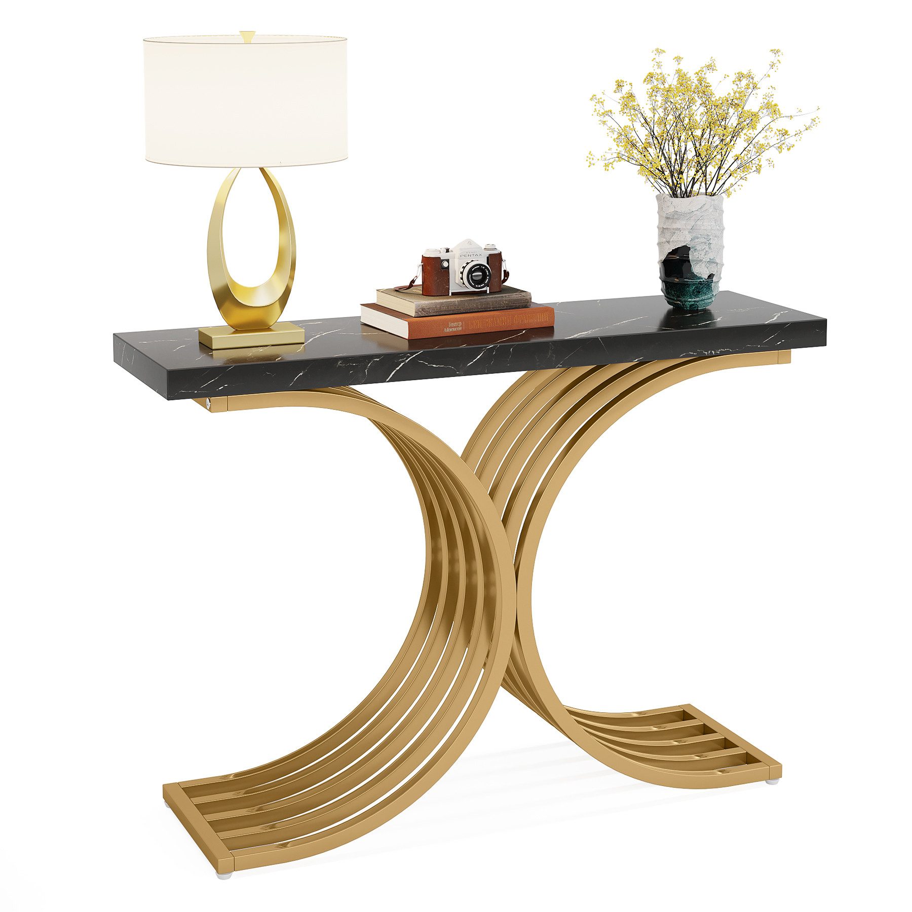 Tribesigns Konsolentisch 100 x 30 x 80 cm Schmal Flurtisch,Beistelltisch mit Gold Metallgestell (Weiß und Gold / Schwarz und Gold), Kleiner Ausstellungstisch, S – Bild 3 von 5