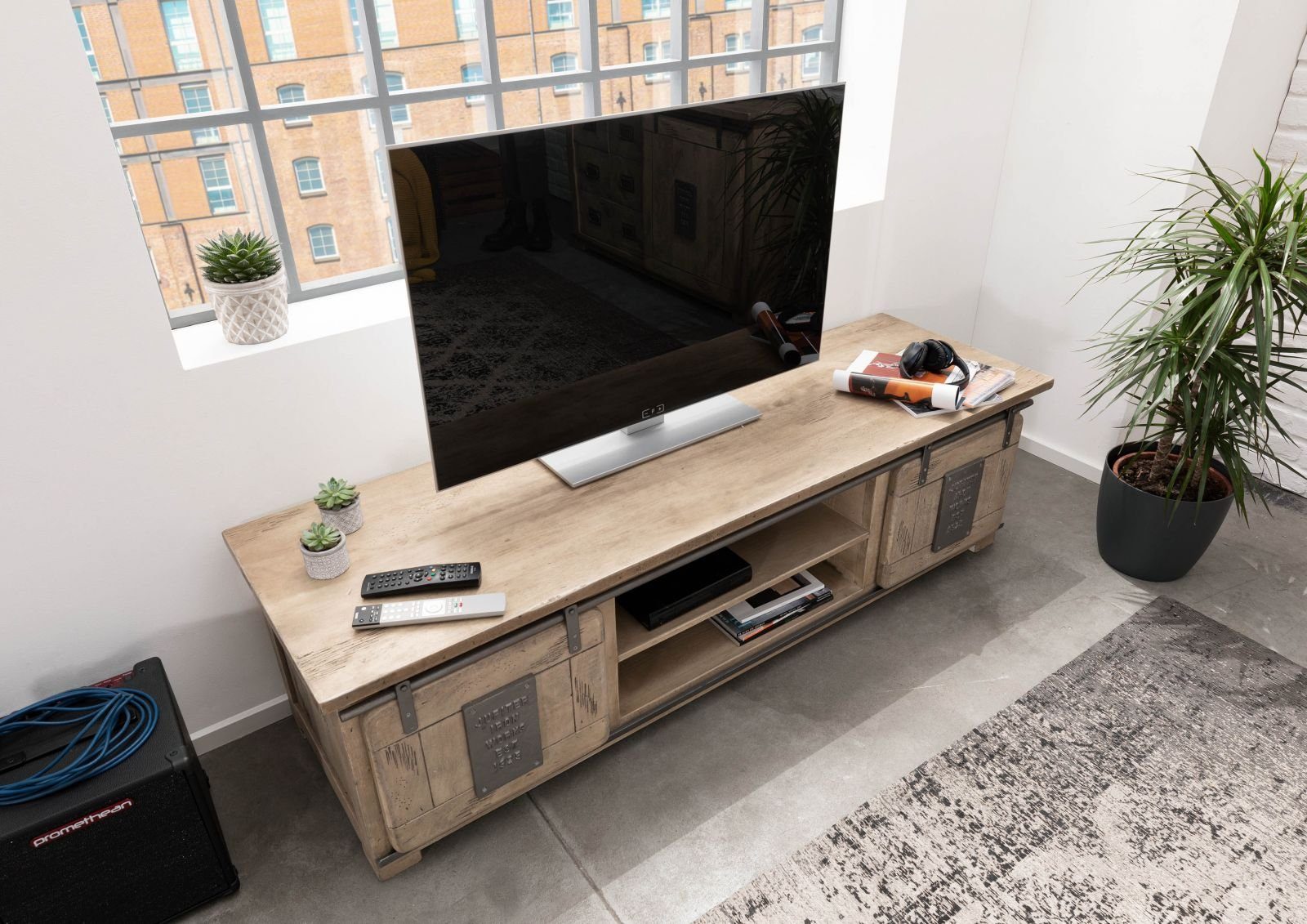 Massivmoebel24 TV-Board (TV-Board Mango 180x55x50 whitewash günstig online kaufen