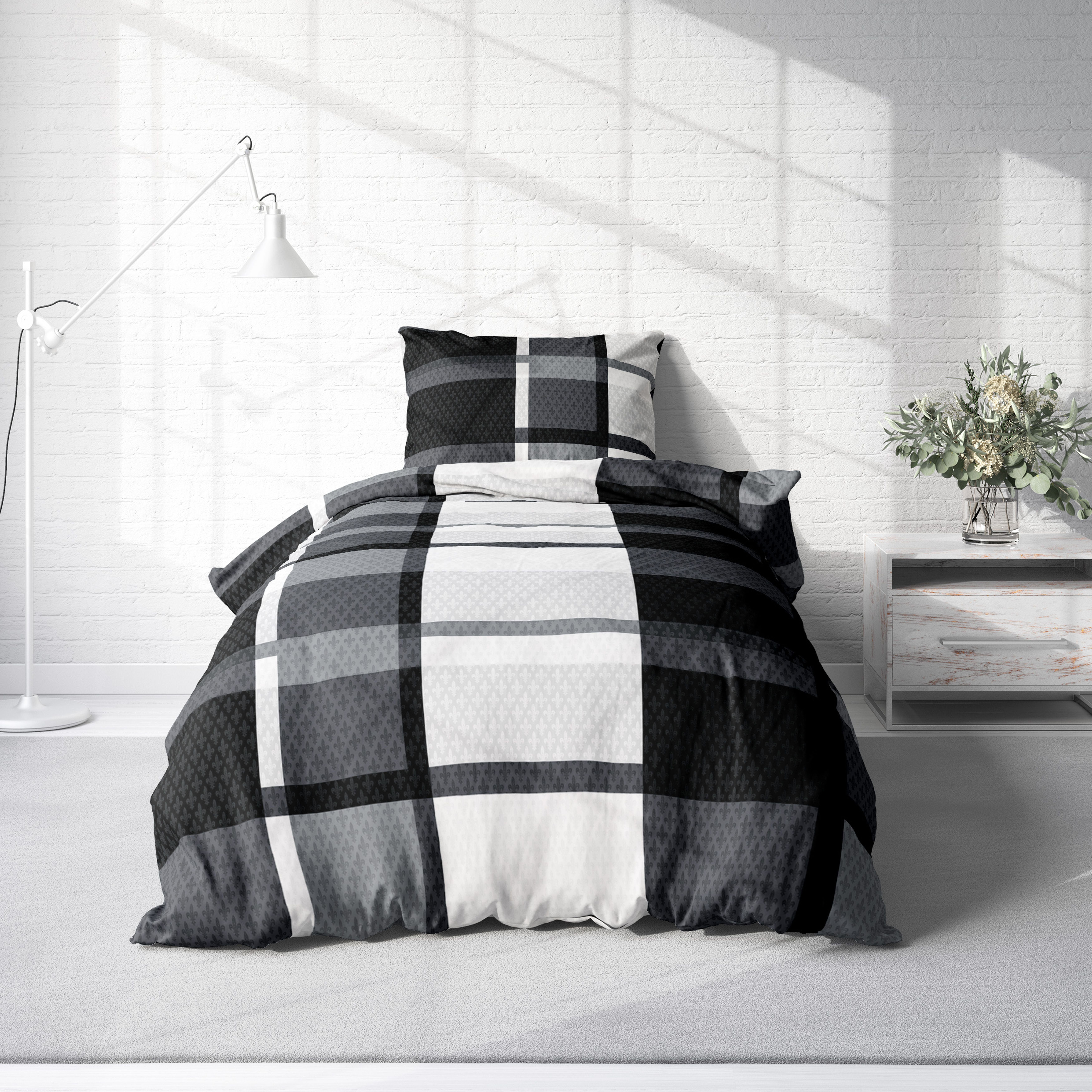 One Home Bettwäsche Modern, Mikrofaser, 2 teilig, Streifen Karos kariert ge günstig online kaufen