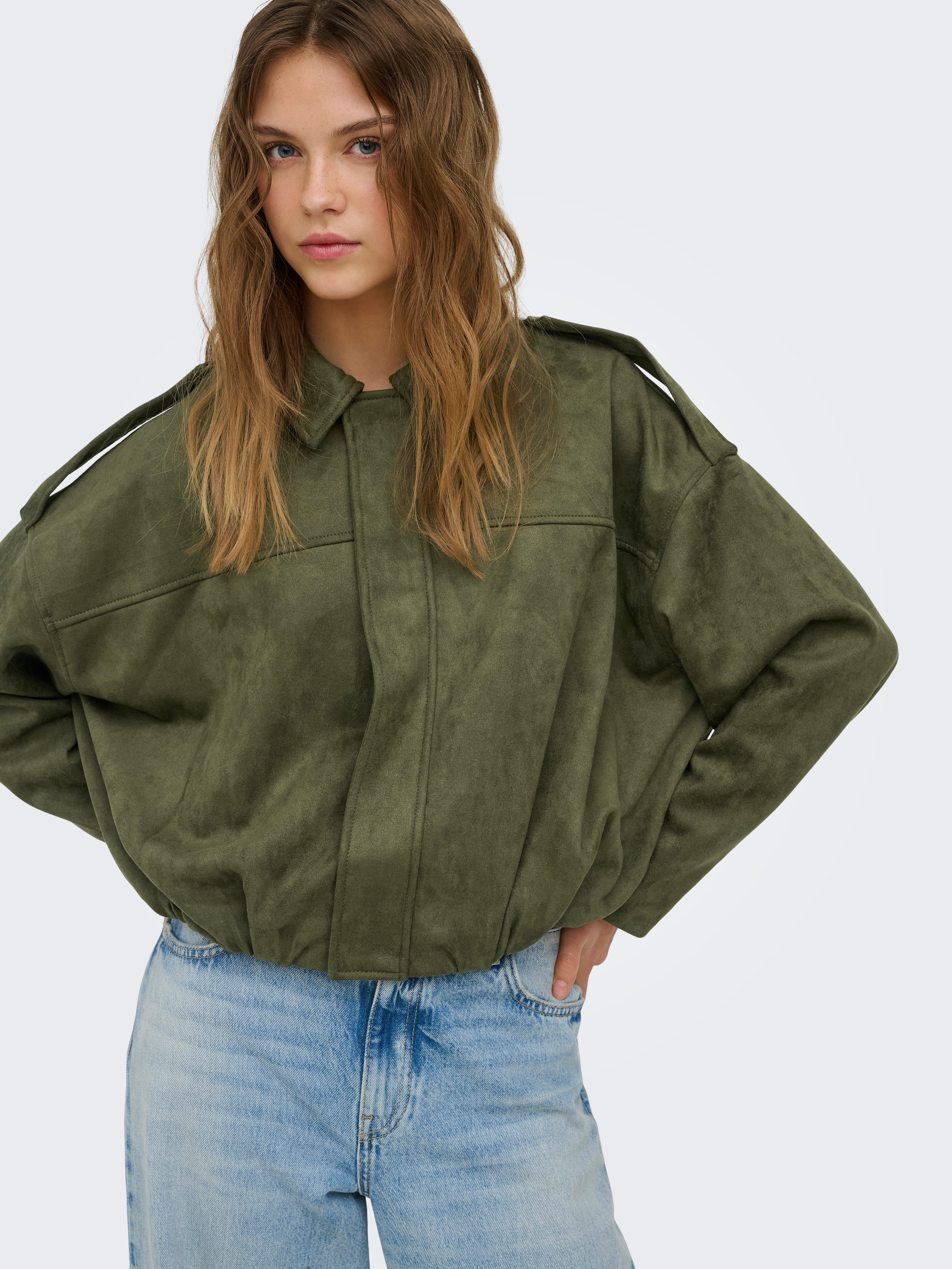 ONLY Blouson ONLMOON-STINA FAUX SUEDE BOMBER PNT NOOS Materialmix, Wildlederimitat