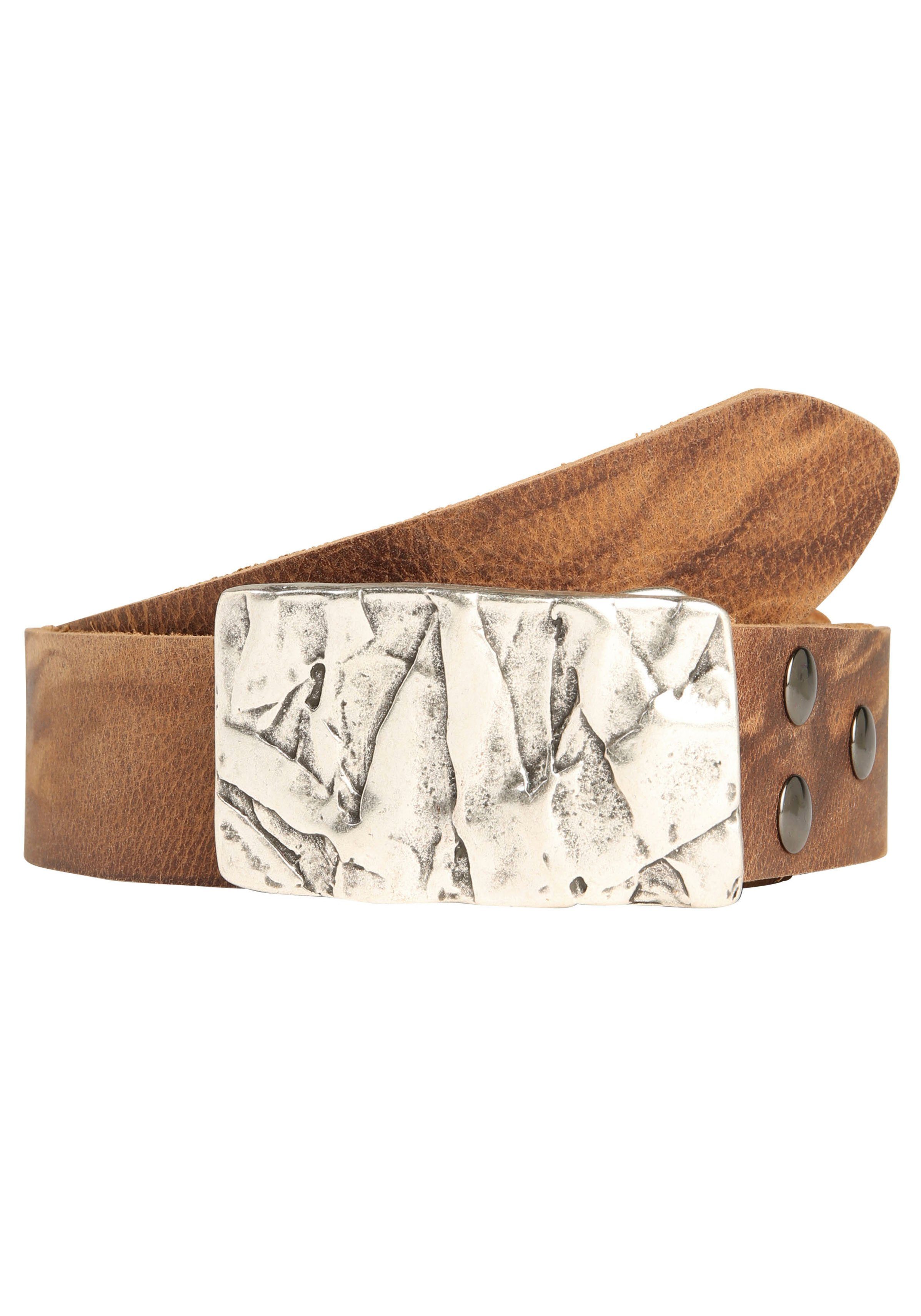 Rettungsring Gürtel Ledergürtel mit austauschbarer Schließe »Felswand Silber«