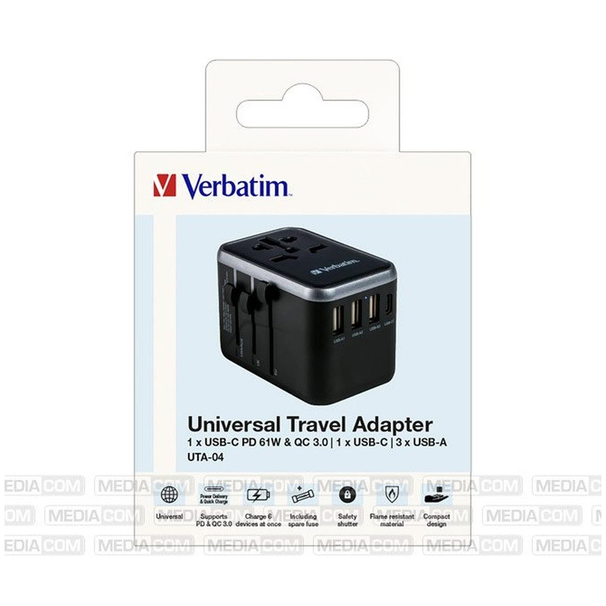 Verbatim Verbatim UTA-04 Reiseadapter 61W USB-C/USB-A Schwarz Smartphone-Ladegerät