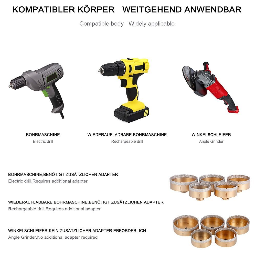 Melko Diamanttrockenbohrer Diamantbohrer Diamantbohrkrone M14 Nass+Trocken 6-120 mm Fliesenbohrer, Ø 6 mm, Stück, durch schräges Ansetzen, wird keine zusätzlich – Bild 4 von 5