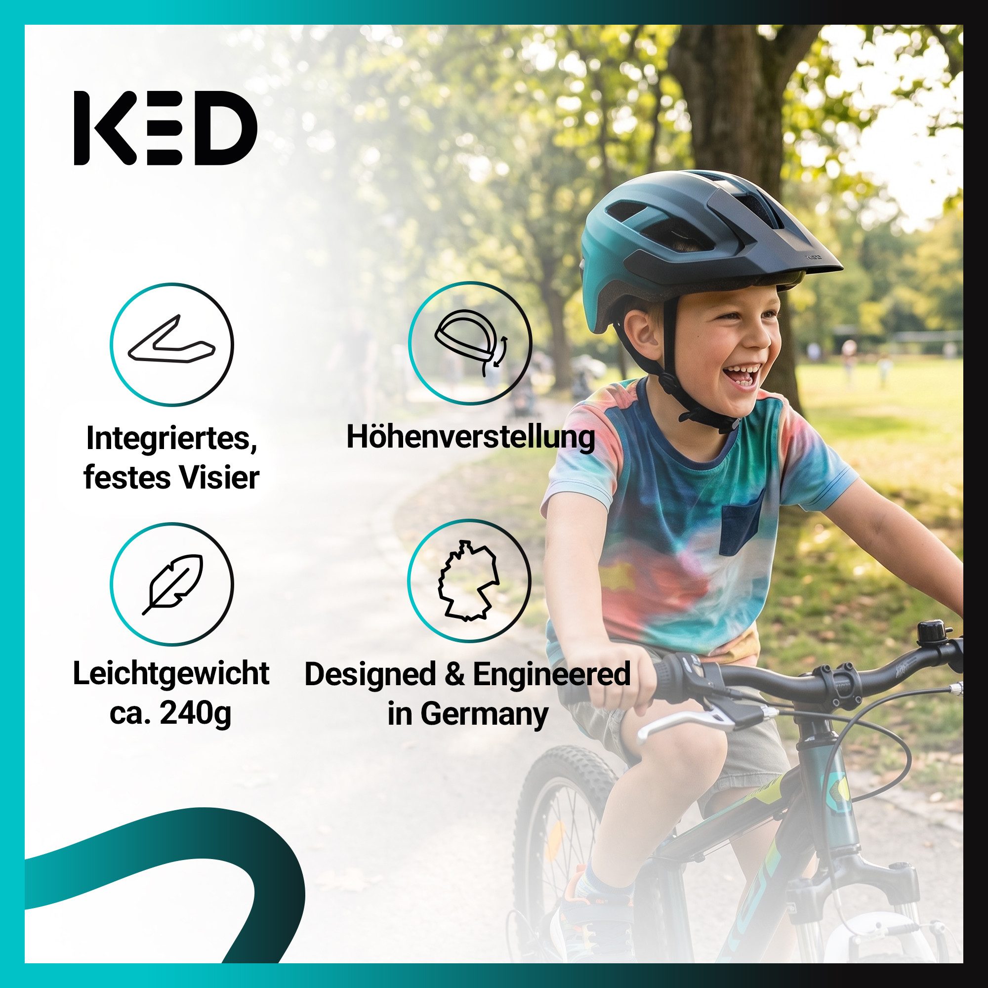 KED Fahrradhelm Embrace Jr Fahrradhelm – Jugendhelm, mit Integriertem Visier und In-Mold Technologie