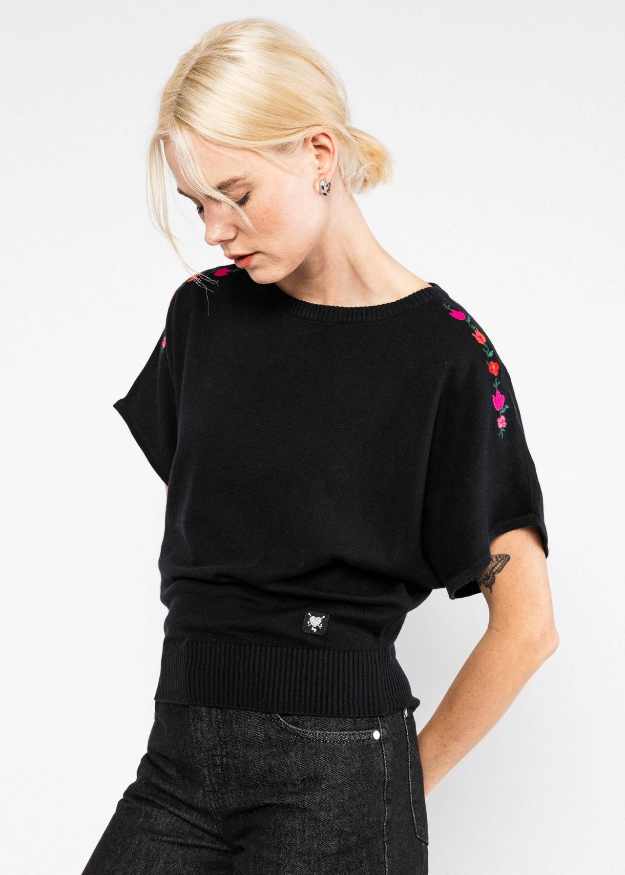 Blutsgeschwister Kurzarmpullover - Picnic Friend - Shirt Damen - Top - Strickoberteil Damen kurzarm