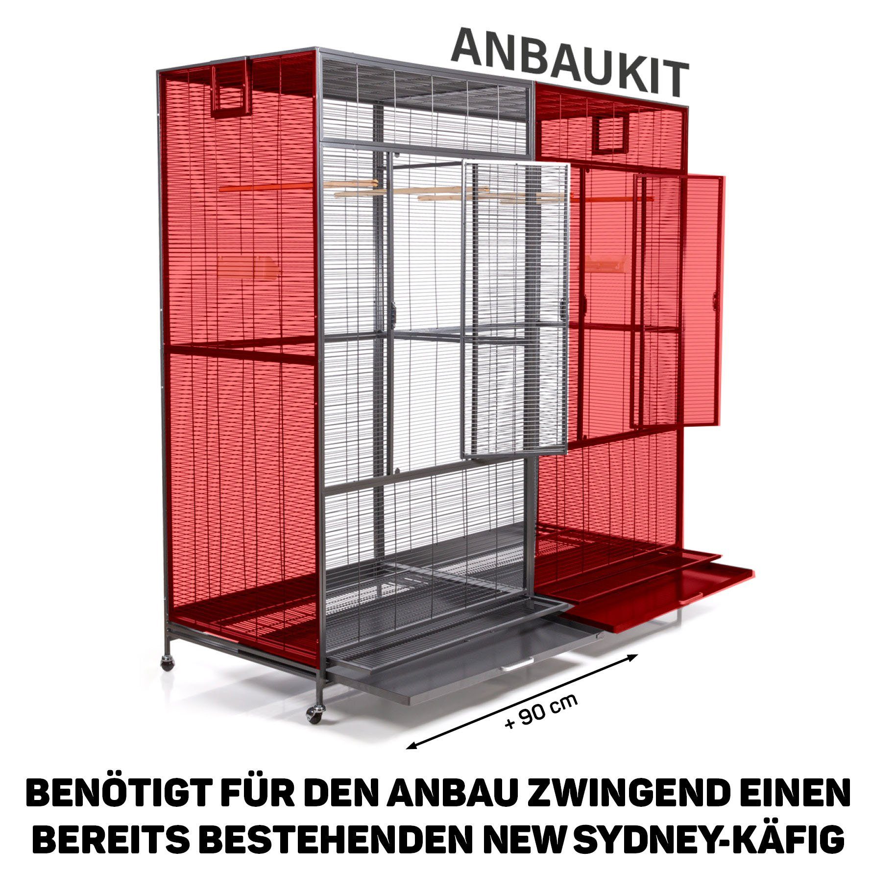 Montana Cages Vogelkäfig Anbaukit für Vogelvoliere - New Sydney - Antik Wagerecht verdrahtet, Voliere, ca. 90 x 70 x 180cm, Zink- und Schwermetall-frei, Ungiftig