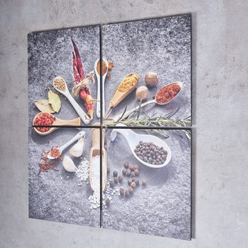 Levandeo® Wandbild, 4er Set Wandbild 40x40cm Aluminium Dibond Gewürze Löffel Küche
