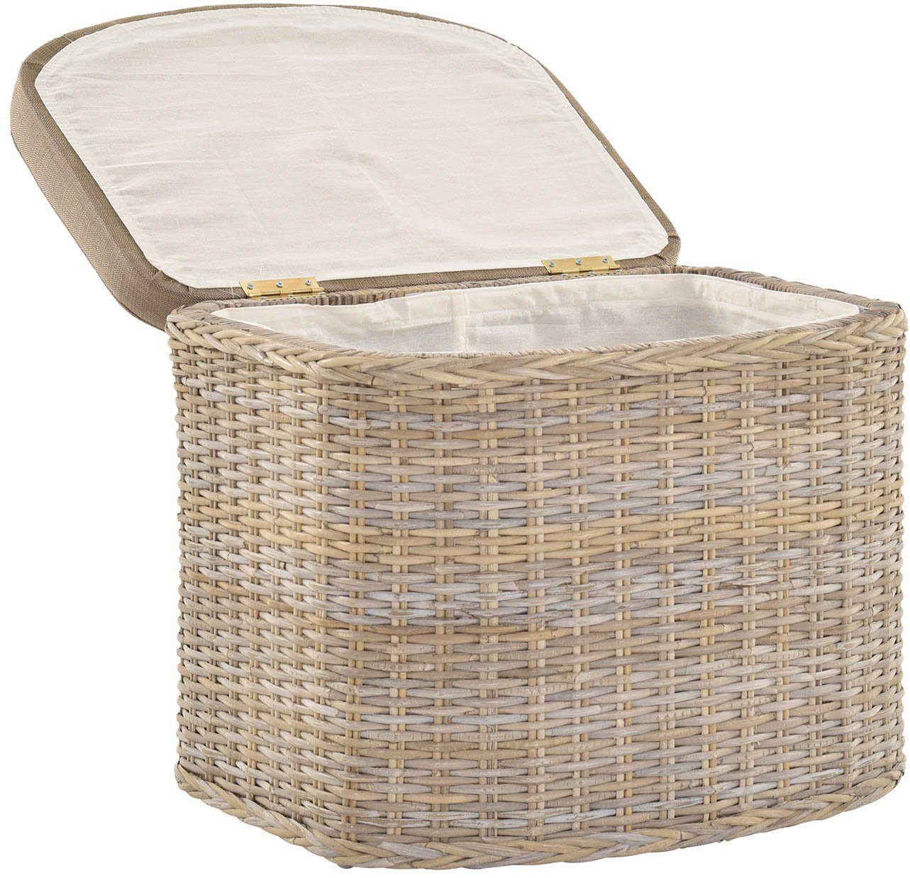 Krines Home Wäschetruhe Wäschekorb bauchig Sitz Truhe Sitzbank mit Deckel Sitzhocker Polster (Wäschebox mit Inlett), Sitzbank mit Stauraum – Bild 3 von 5