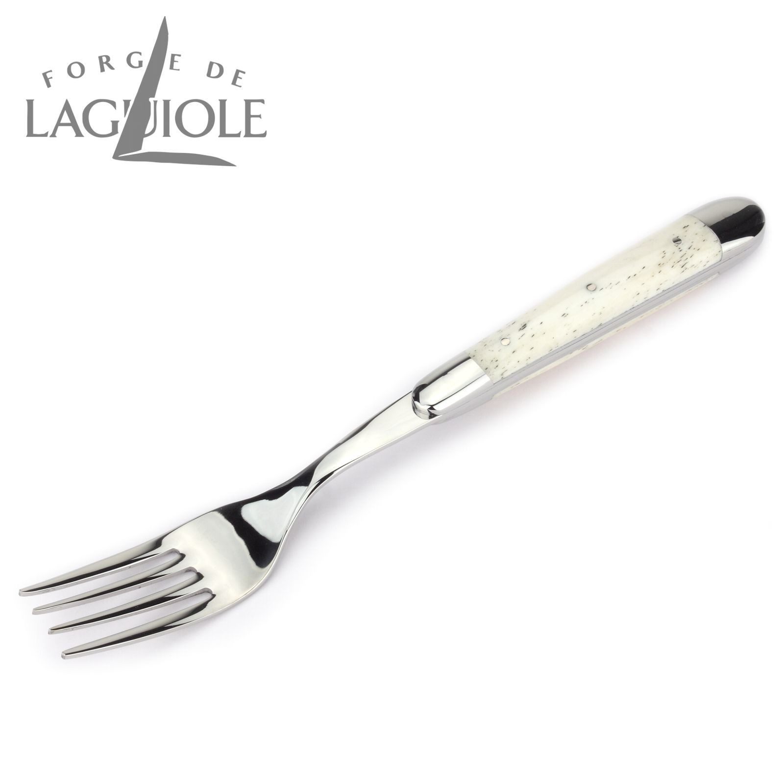 Forge de Laguiole Steakbesteck FE6 2M IN OS BRI, 6 Gabeln - Griff Rinderknochen - Stahl glänzend