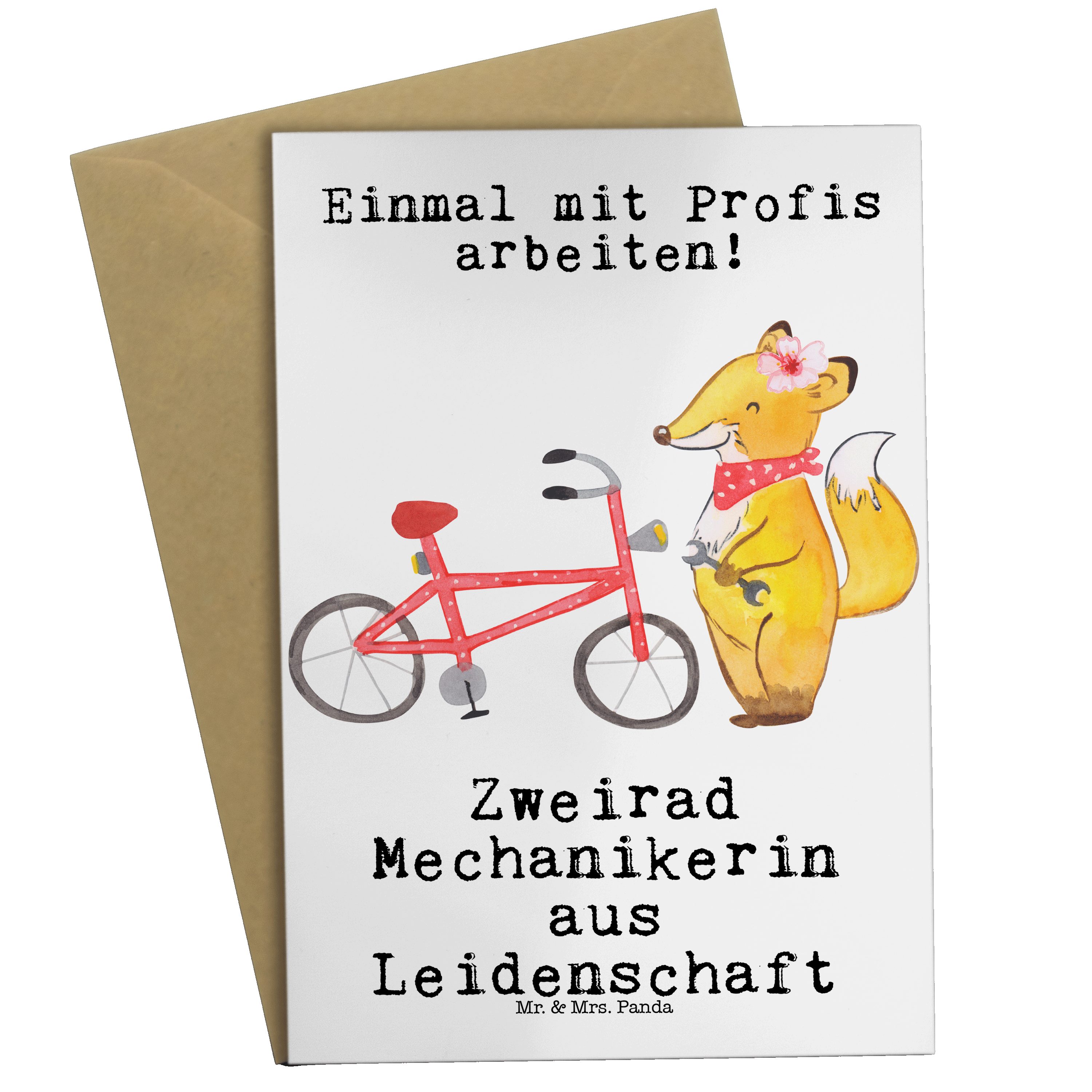 Mr. & Mrs. Panda Grußkarte Zweirad Mechanikerin aus Leidenschaft - Weiß - Geschenk, Karte, Einla