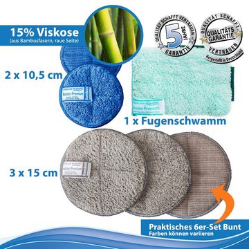 Das Blaue Wunder® Booster Premium Allrounder, Reinigungspad & Fugenschwamm Reinigungstücher (6-tlg., Set Bunt, saugstarke Bambusfasern)
