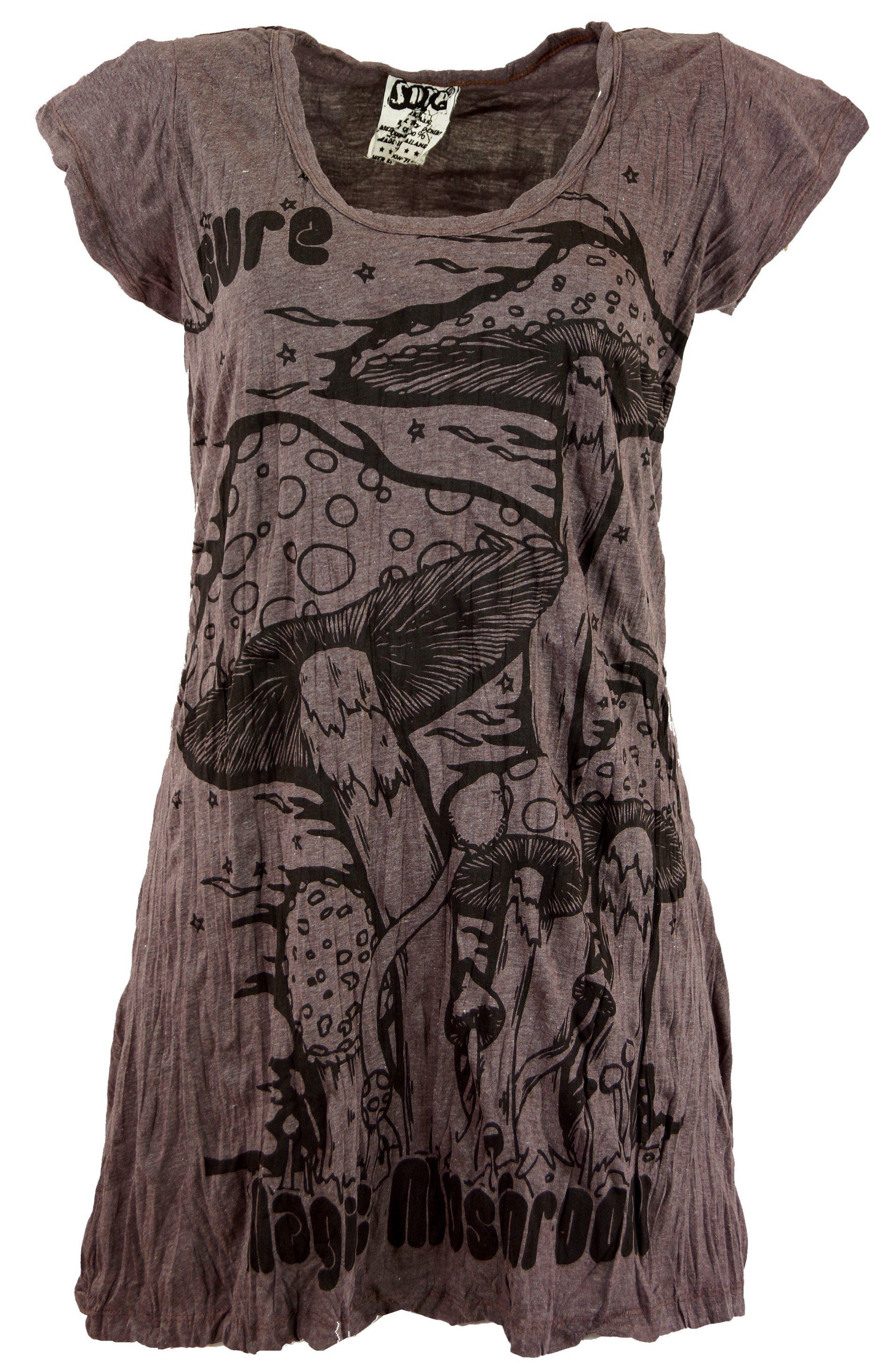 Minikleid Mushroom Sure - Bekleidung Style, Magic alternative taupe T-Shirt Festival, Guru-Shop Long Shirt, Goa