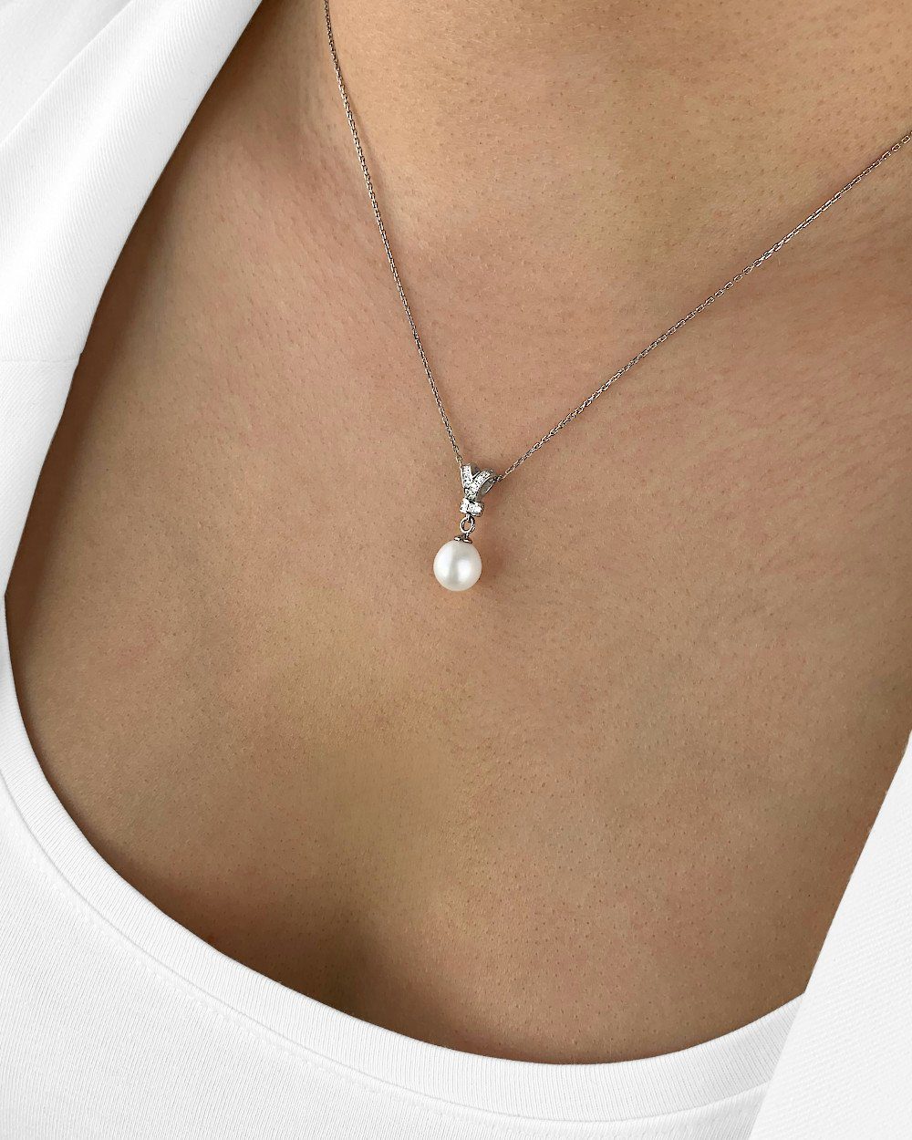 und weiß Damen Silberkette Verpackung), 925 'Veronica' (inkl. Perle Halskette Anhänger Silber größenverstellbare CLIFFORD Kristall Perlenkette 45cm - Perlenanhänger 40cm DANIEL