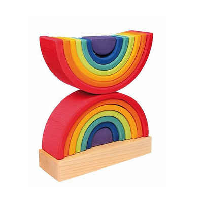 GRIMM´S Spiel und Holz Design Steckspielzeug Steckturm Regenbogen 14 Teile Holzspielzeug Stapelturm