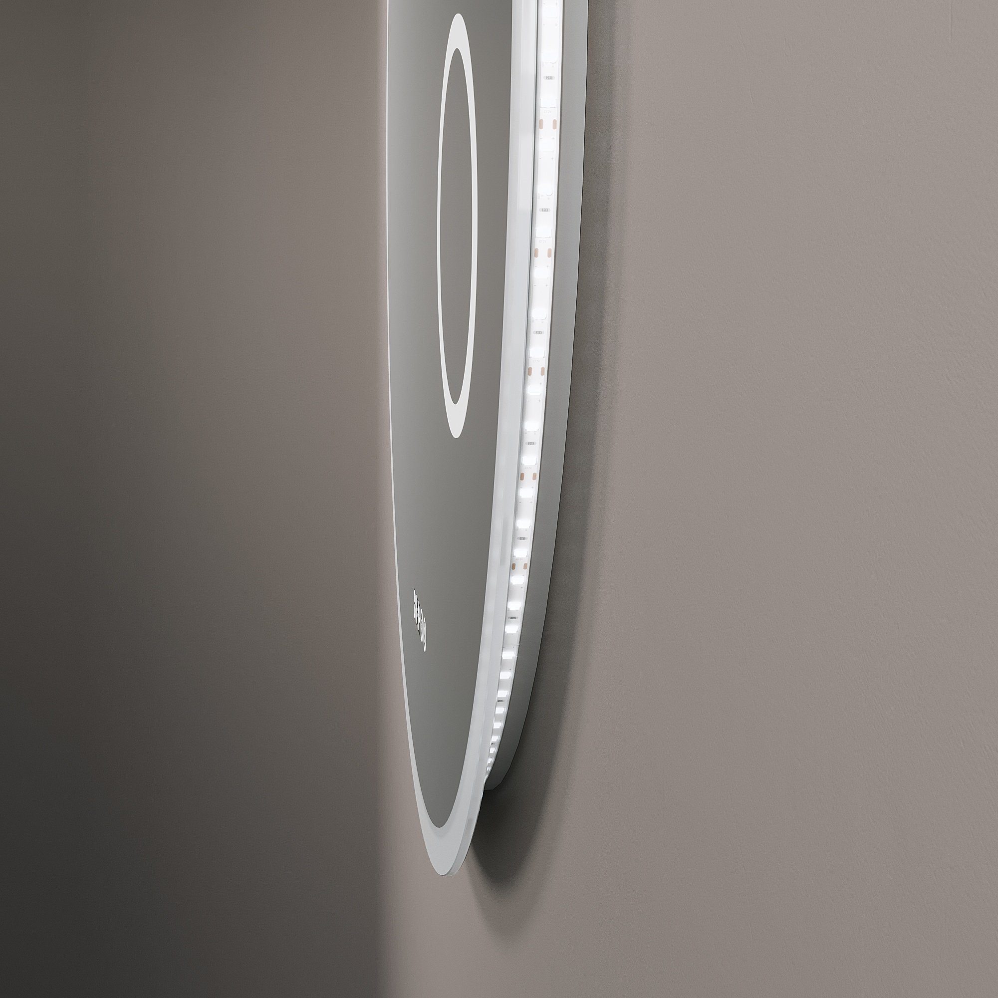 Badspiegel LED LED mit Vergrößerung AQUALAVOS Rund Badspiegel Wandspiegel Kaltweiß Beleuchtung, 80 mit 3-Fach 6400K und Kosmetikspiegel Digitaluhr cm Φ