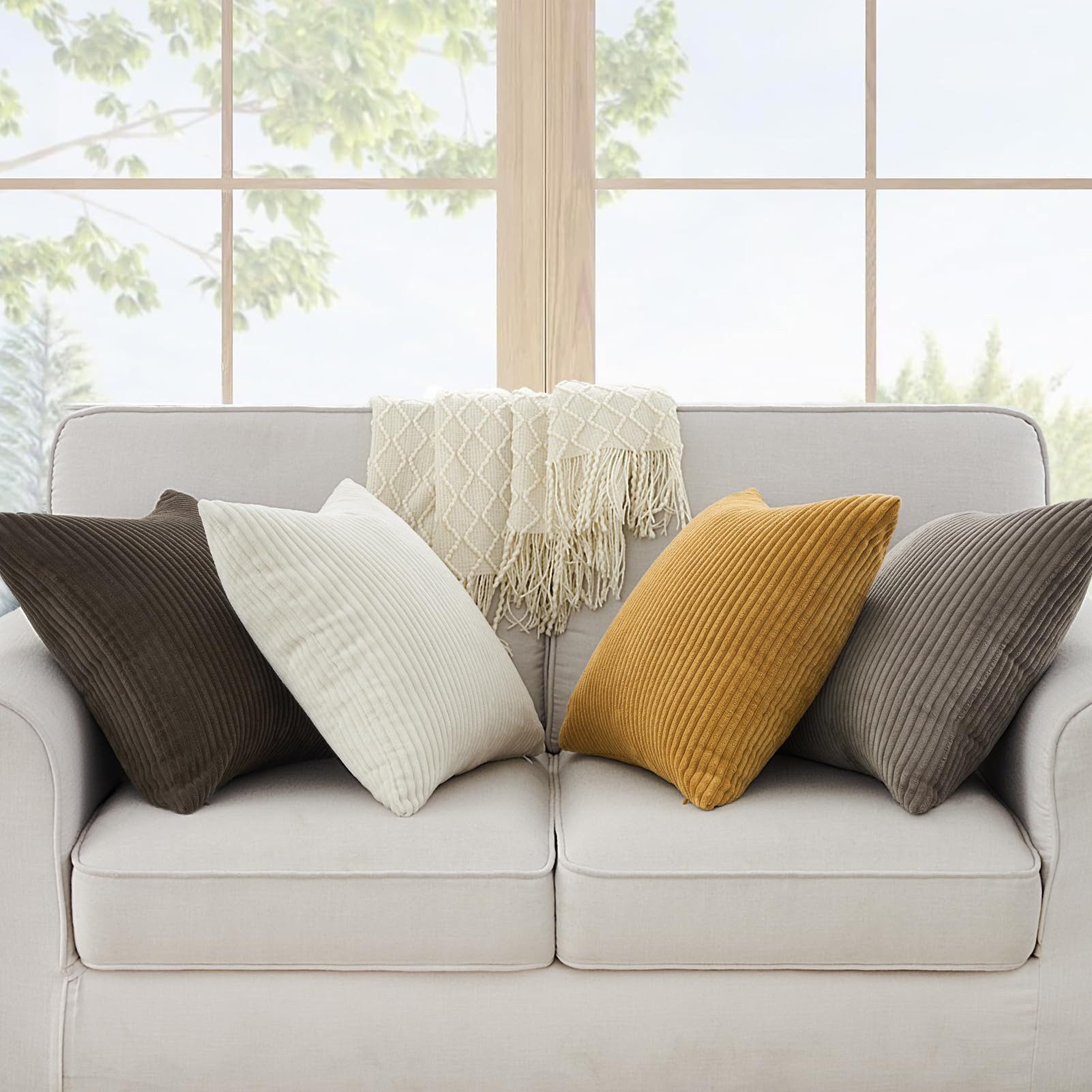 Topfinel Kissenbezüge 4er Set Kordsamt, flauschig Farbverlauf, Gestreift, kissenbezug 40x40 sofa kissen Braun kissenhüllen 40x40 – Bild 4 von 5
