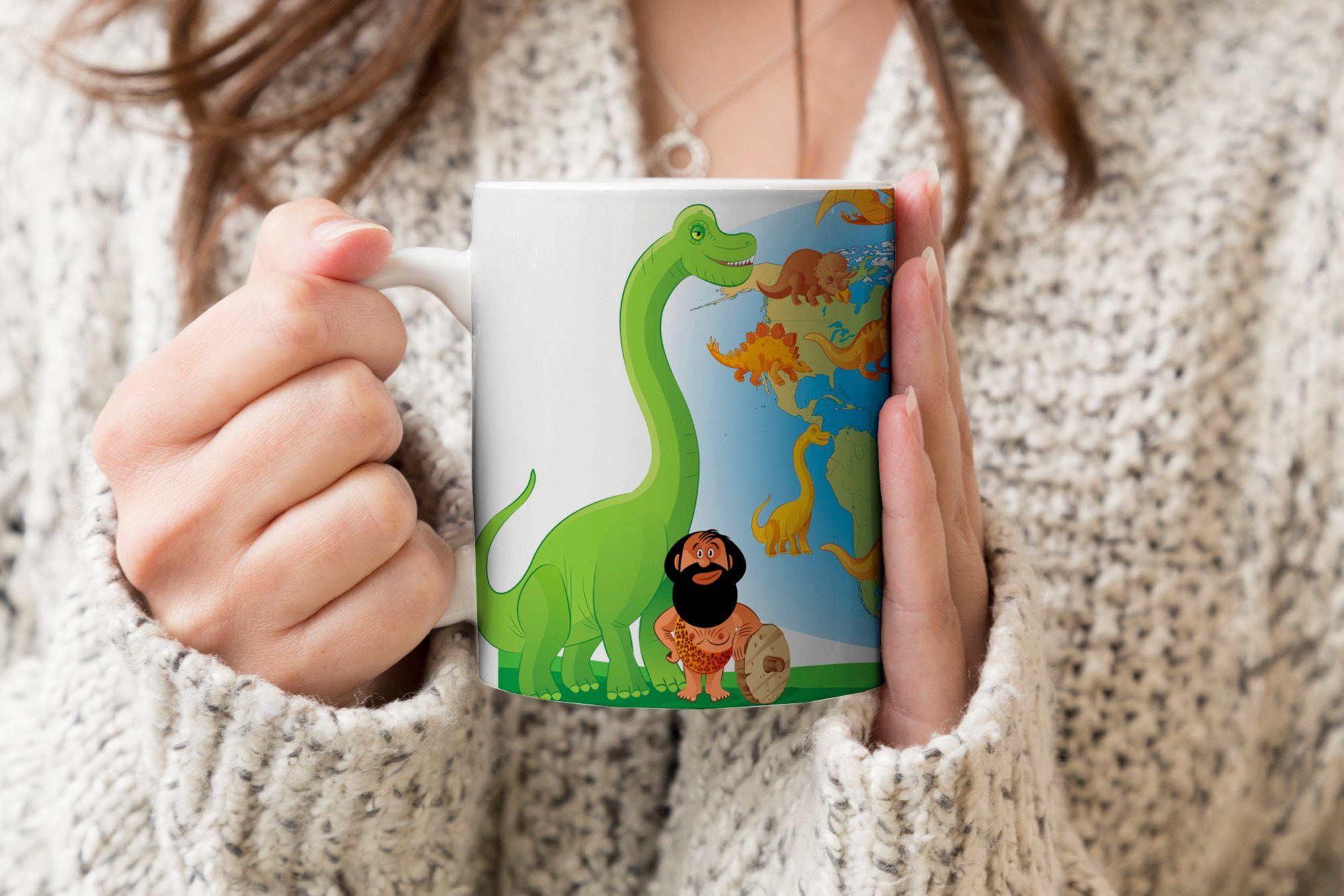 MuchoWow Tasse Weltkarte Kinder - Teetasse, Kaffeetassen, Geschenk Dinosaurier Becher, - Keramik, Vulkan, Teetasse