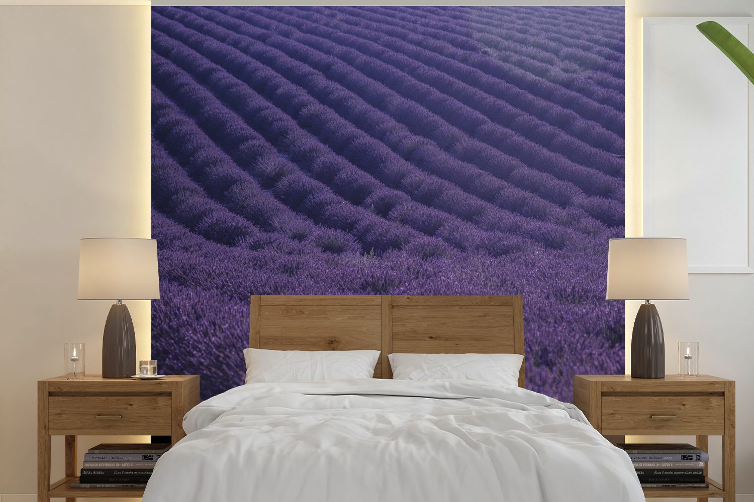MuchoWow Fototapete Blühendes Lavendelfeld auf sanften Hügeln, Matt, bedruckt, (5 St), Vinyl Tapete für Wohnzimmer oder Schlafzimmer, Wandtapete
