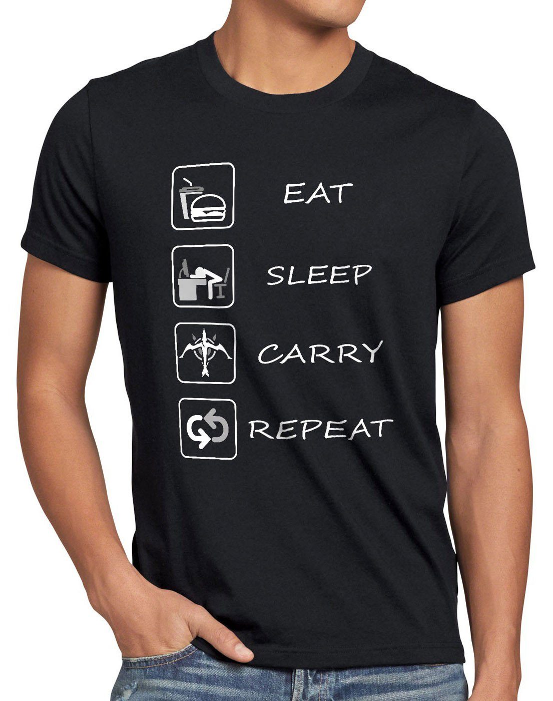 style3 Print-Shirt Herren T-Shirt Eat Sleep Carry Repeat legends league lol carry gamer dota game schwarz