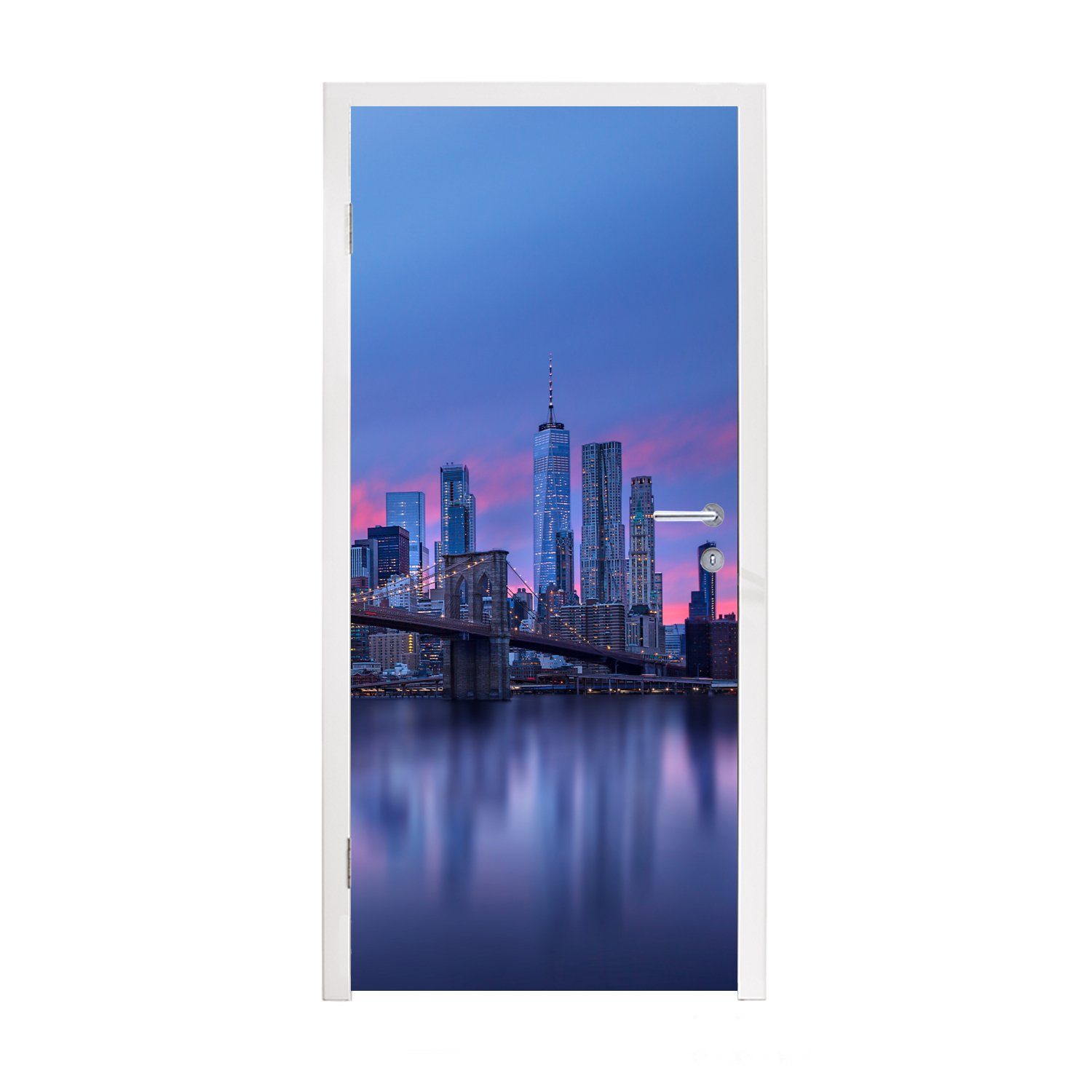 - bedruckt, 75x205 cm New York Wasser Türtapete (1 St), für Matt, Fototapete Brücke, MuchoWow - Türaufkleber, Tür,
